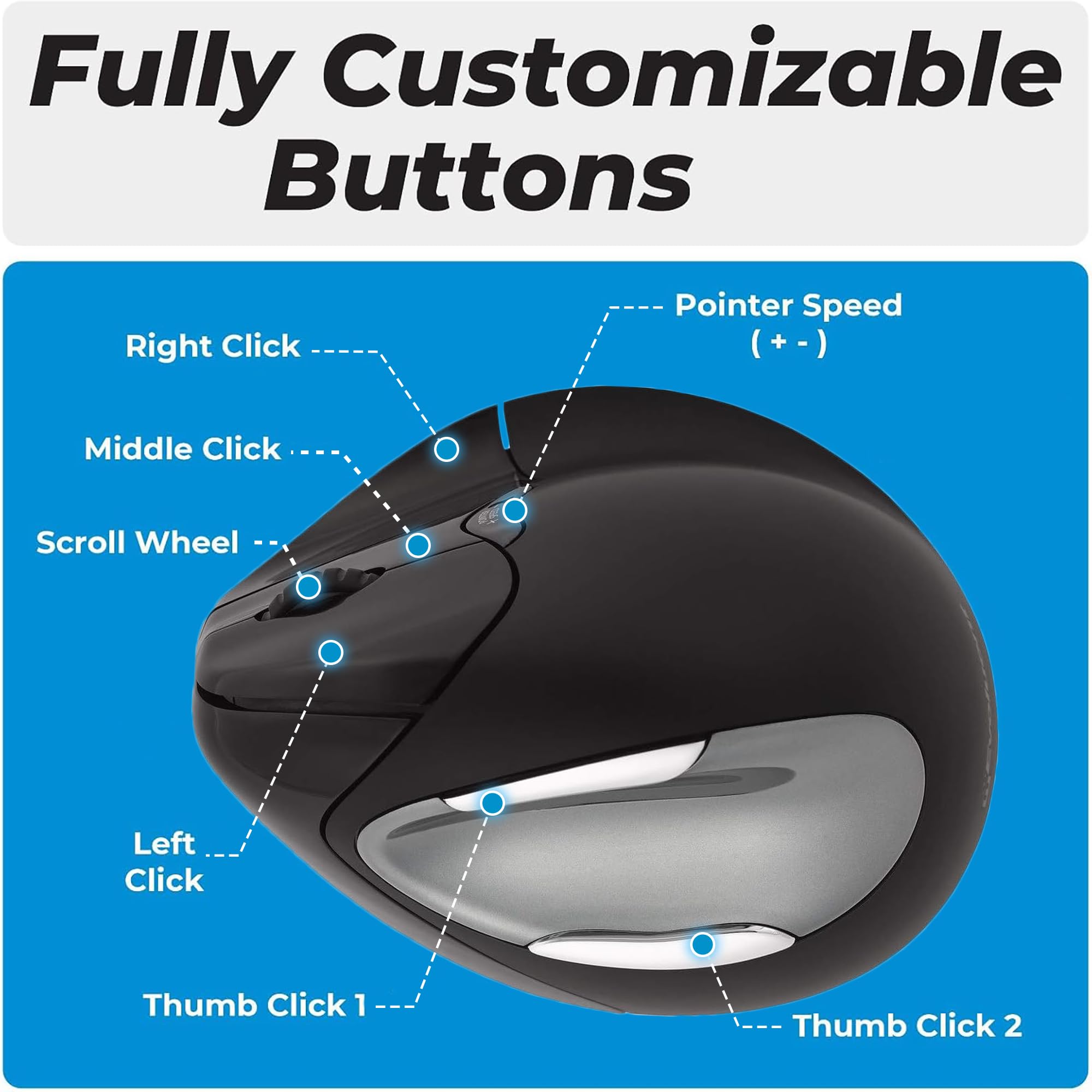 Evoluent VM4RM VerticalMouse 4 - Right Hand Ergonomic Wireless Mouse with Bluetooth for Mac OS (Regular Size) - Reduce Wrist Pain for Office Work, Gaming & Graphic Design