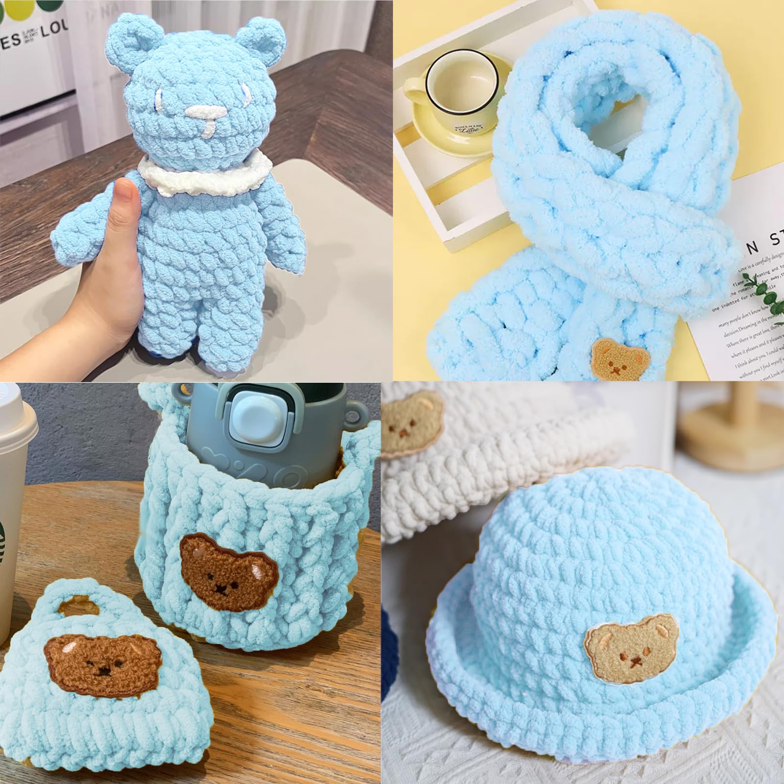 Chunky Chenille Yarn for Arm Knitting - 12-Pack (3kg/6.6lb) Soft Bulky DIY Yarn for Knitting Blankets, Cushions, Scarves - Perfect for Home Decor, Sofa Throws & Cozy Winter Crafts (Light Blue)