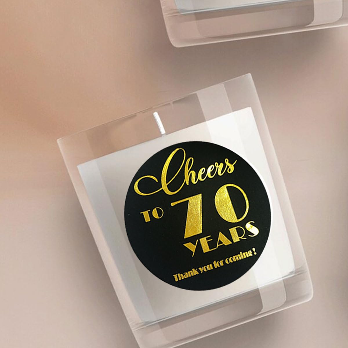 70th Birthday & Anniversary Party Stickers - Set of 100 Black & Real Gold Foil Round Labels (1.6