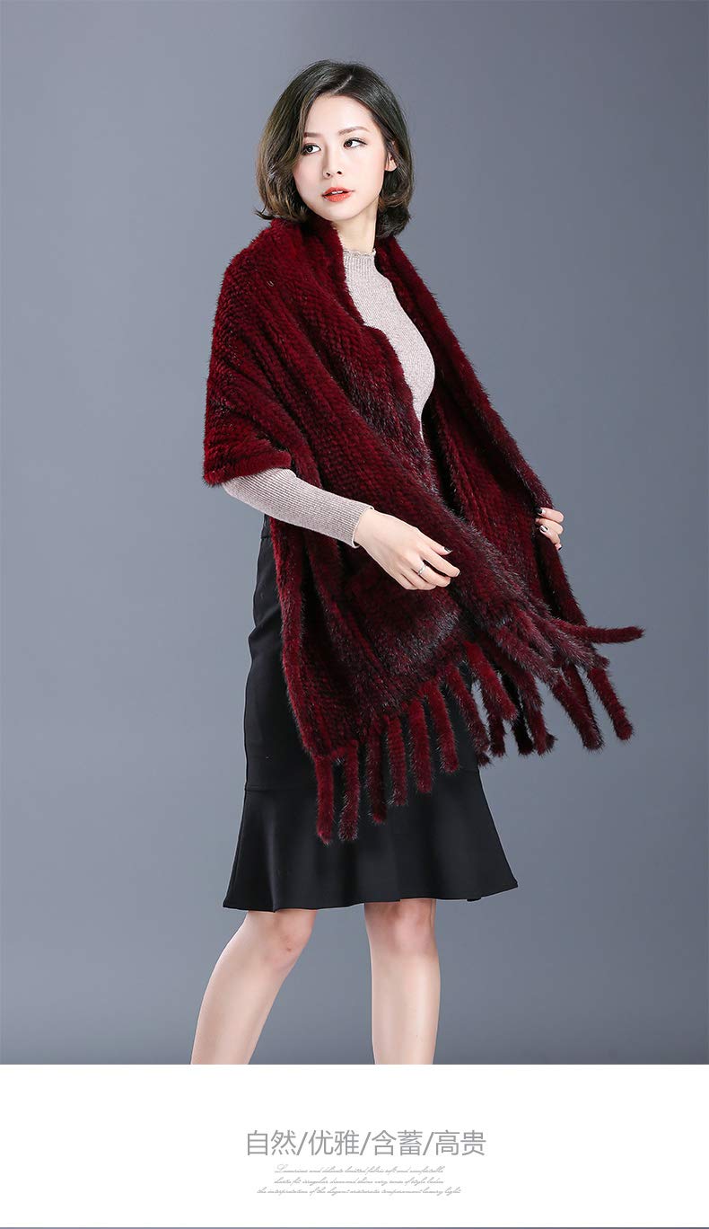 LVCOMEFF Women's Knitted Mink Fur Shawl Wrap - Soft Winter Scarf with Tassels & Pockets for Plus Size - Perfect for Cold Weather, Evening Outfits & Holiday Gifts