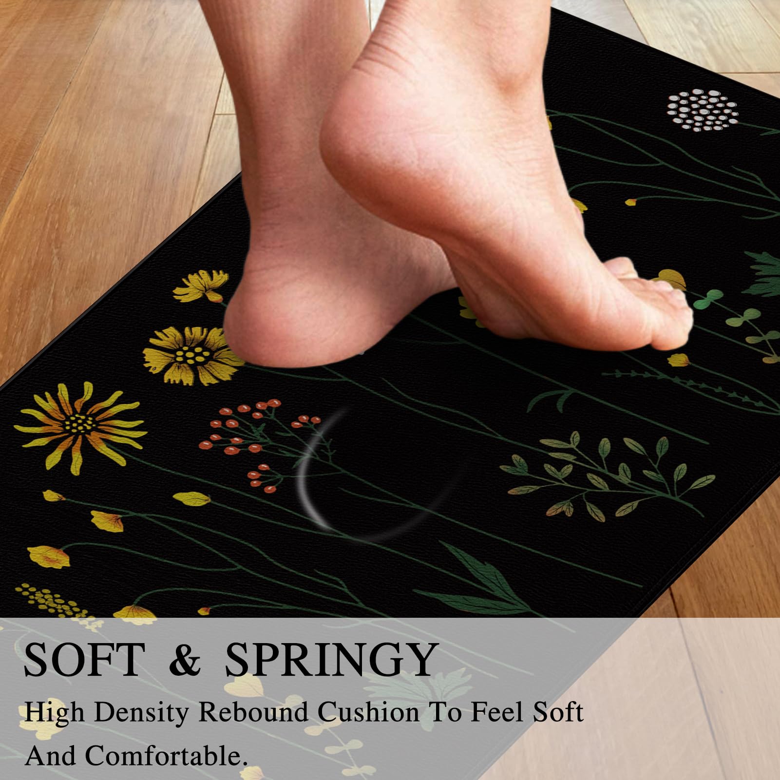Rempry Non-Slip Kitchen Mat Set - 2 PCS Floral Anti-Fatigue Rugs for Cooking & Cleaning