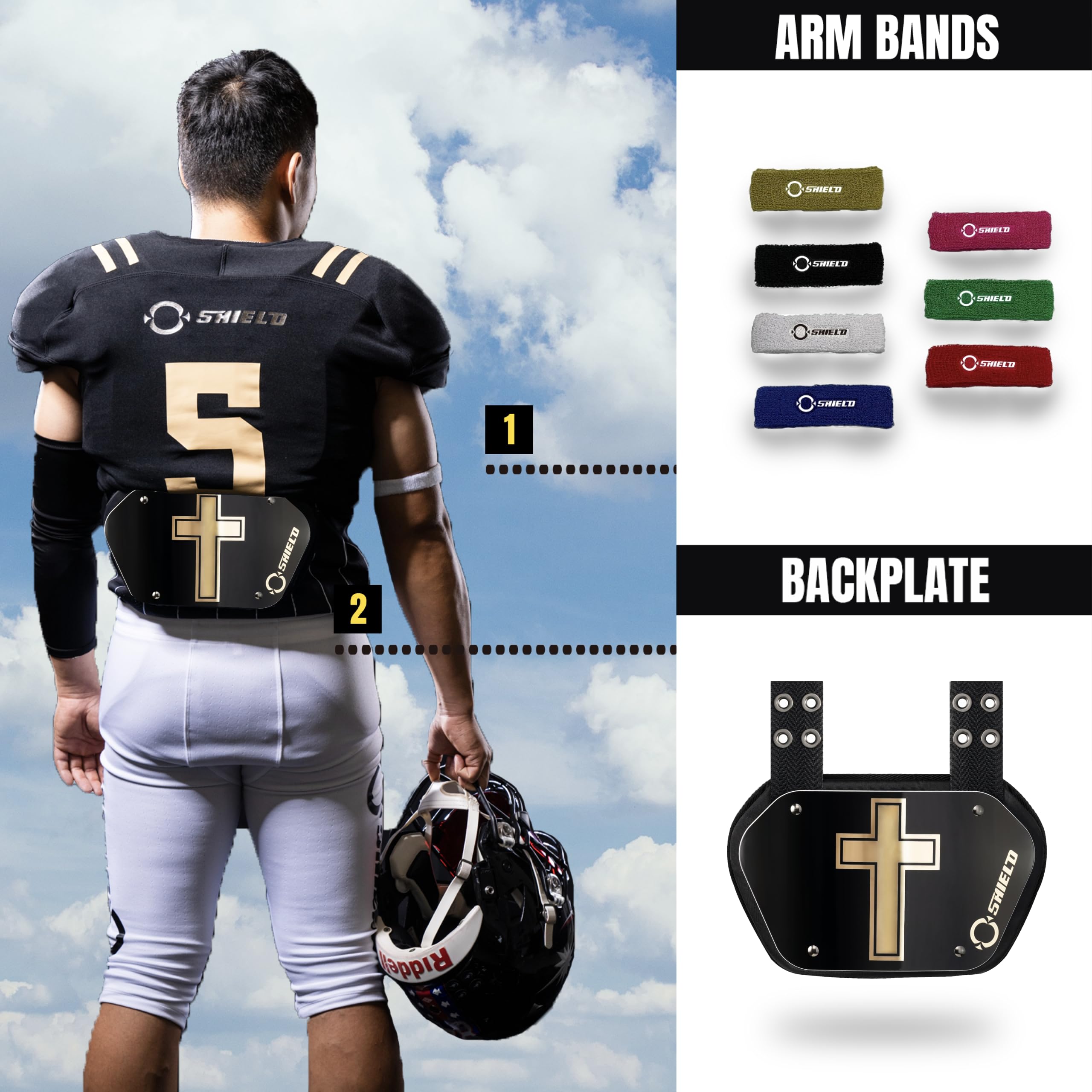 O Shield Golden Cross Chrome Football Back Plate - Lower Back Protector for Football Players - Rear Guard Pads - Cross Series - Ideal for Tackling, Blocking & Game Protection