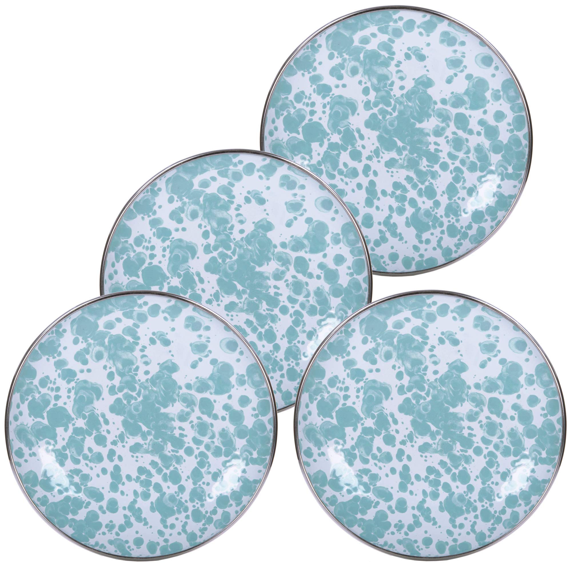 Golden Rabbit Enamelware Appetizer Plates - Set of 4 (6 Inch) Vintage Style Sea Glass Swirl Design - Perfect for Party Serving, Picnics, and Home Decor