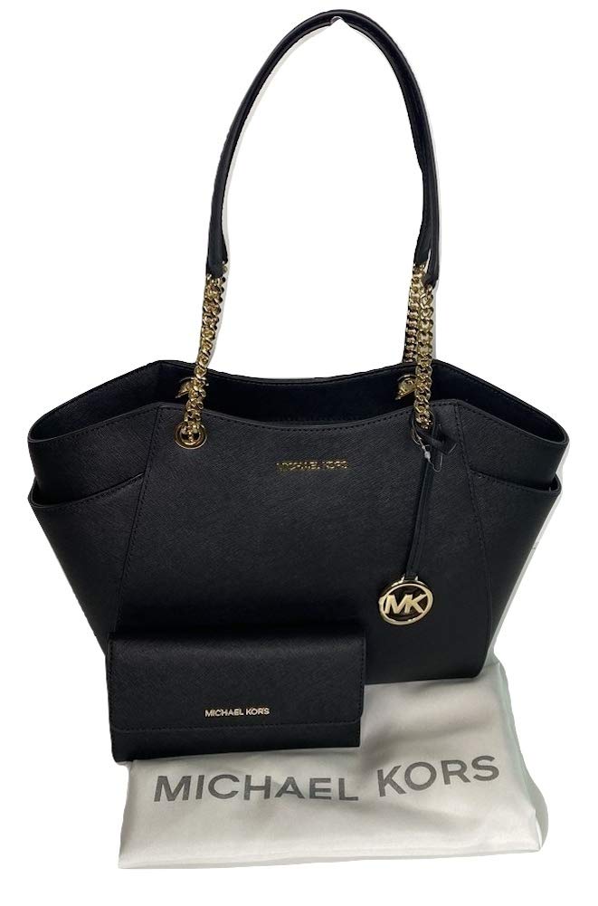 Michael Kors Jet Set Travel Large Chain Shoulder Tote Bag & Matching Trifold Wallet Set | Premium Leather Handbag for Women | Perfect for Work, Travel & Everyday Use