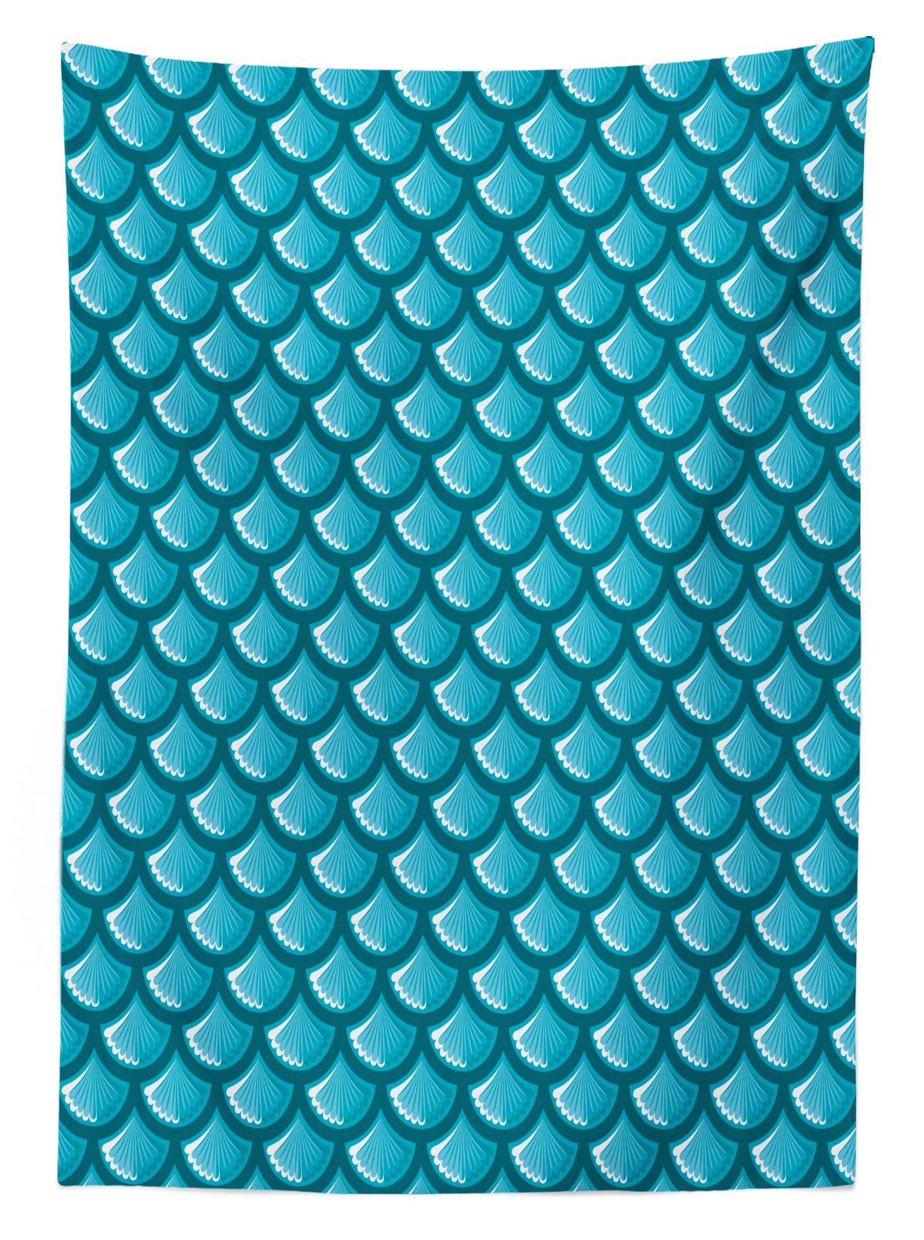 Blue Outdoor Tablecloth with River Fish Scales & Mermaid Shells Pattern - Washable Picnic Table Cover 58x120 Inches - Nautical Ocean Life Decor for Beach Parties, Backyard BBQs & Outdoor Dining