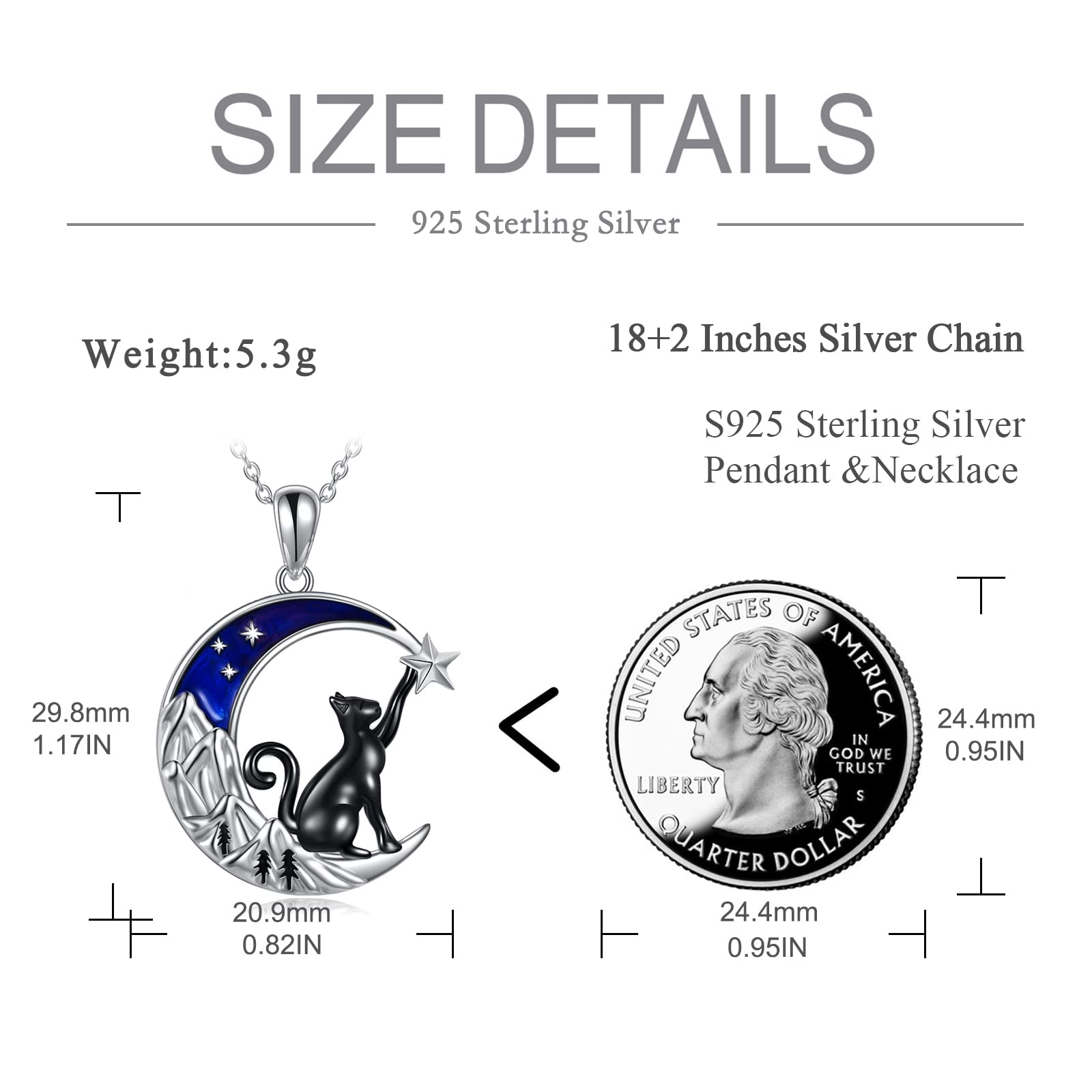 VONALA 925 Sterling Silver Black Cat Necklace with Moon Pendant - Elegant Jewelry Gift for Women & Teen Girls | Birthday, Anniversary, Halloween & Everyday Wear