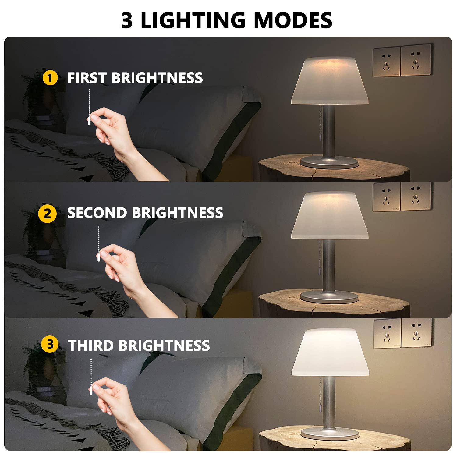 Solar Powered Table Lamp - Waterproof Cordless Outdoor/Indoor Lighting with 3 Adjustable Modes | Perfect for Patio, Garden, Deck & Nightstand Use