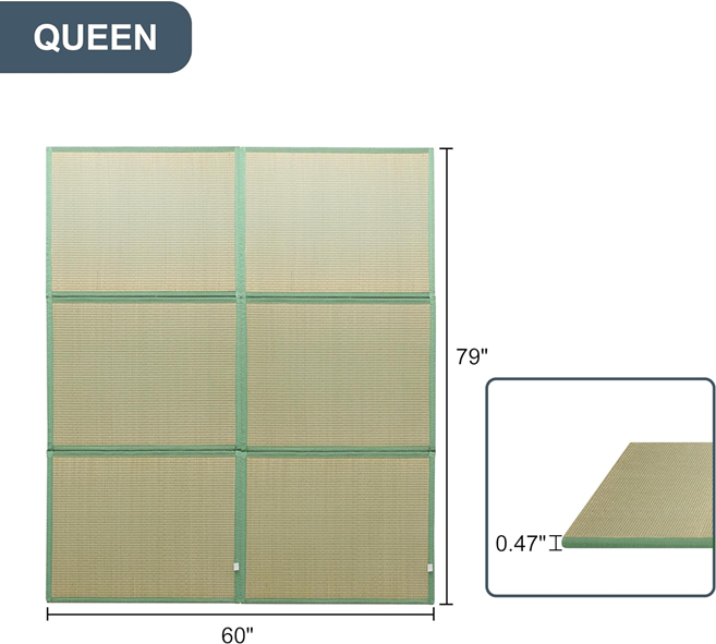 MAXYOYO Japanese Tatami Mat - 100% Natural Rush Grass, Portable & Foldable Futon Mattress for Floor Sleeping | Traditional Firm Floor Bed | Perfect for Meditation, Yoga, Guest Room & Small Space Living