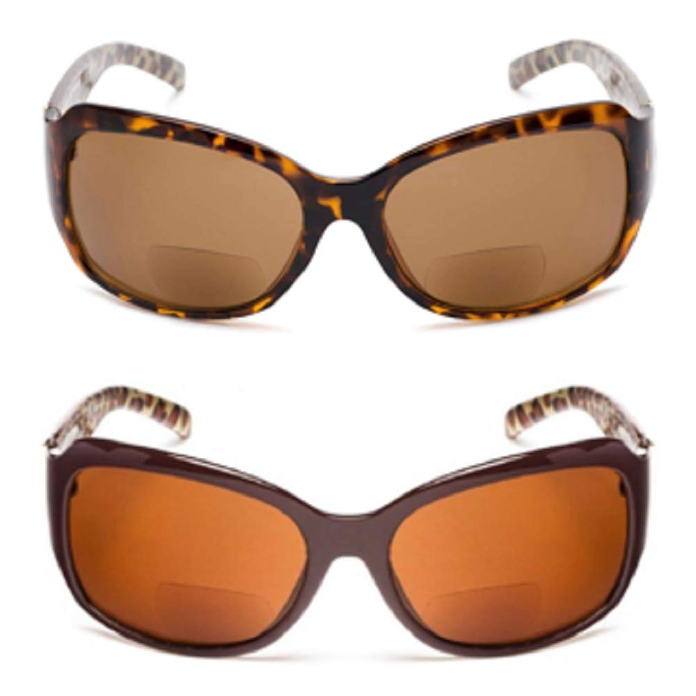 2 Pair Jackie Oversized Bifocal Reading Sunglasses for Women - UV Protection Fashion Eyewear for Outdoor, Driving, and Reading Activities