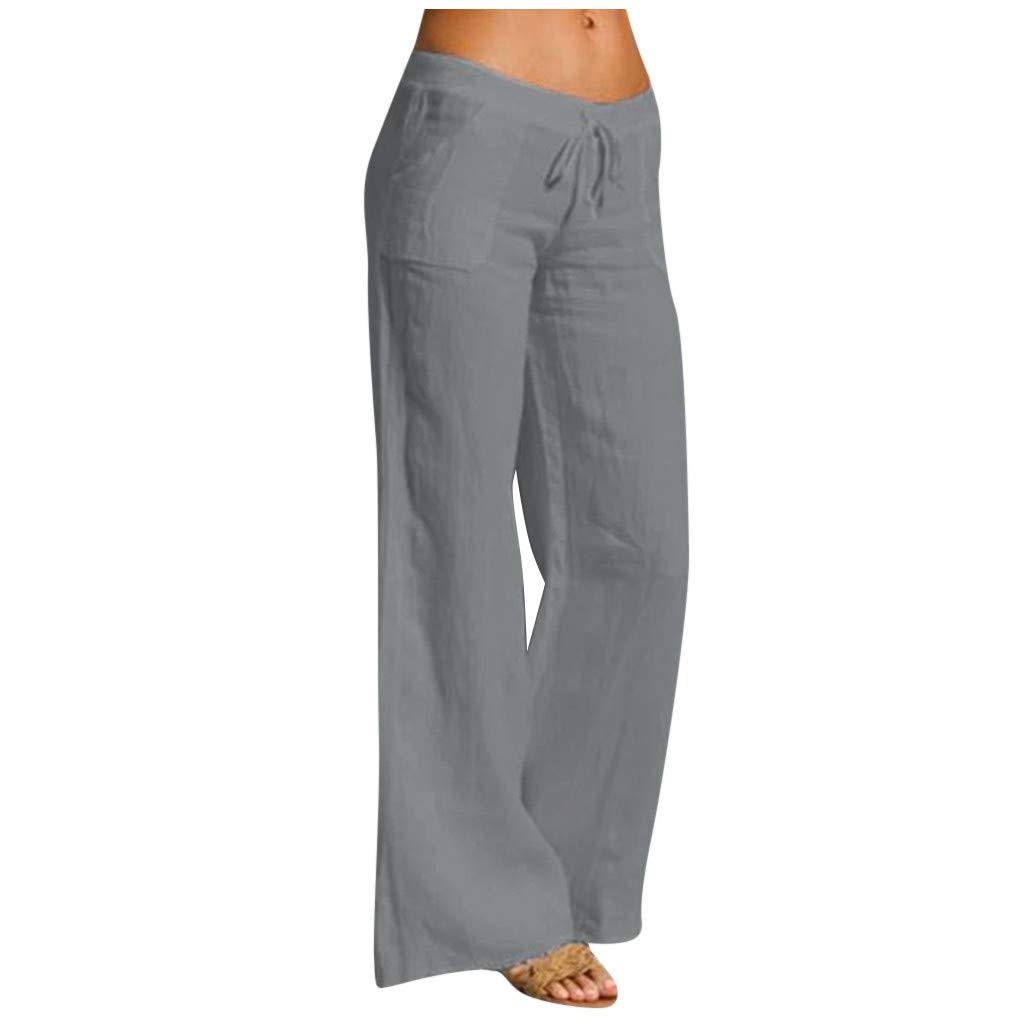 Women's Casual Elastic Waist Cotton Linen Pants - Comfortable Drawstring Wide Leg Long Pants for Summer | Perfect for Relaxing, Travel & Everyday Wear