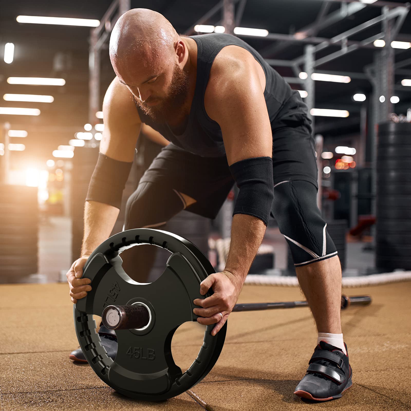 RitFit Olympic Rubber Grip Plates for Barbell - 2-Inch Weight Plates (2.5/5/10/25/35/45 LB) - Durable Home & Gym Weightlifting Equipment for Strength Training - Perfect for CrossFit, Powerlifting, and Home Workouts