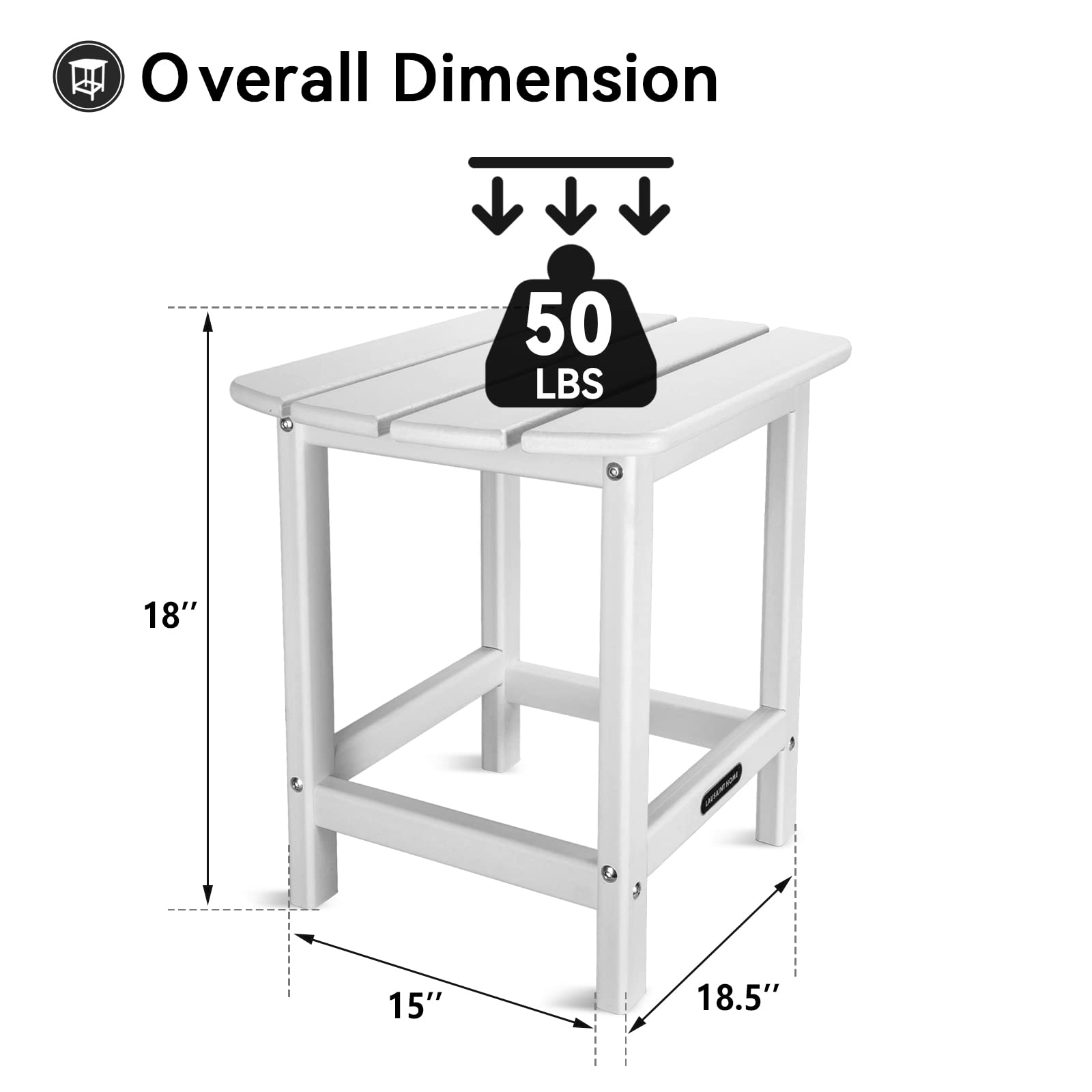 LAUSAINT HOME Outdoor Adirondack Side Table - Weather Resistant White Rectangle Coffee End Table for Patio, Garden & Poolside - Easy Assembly & Durable Design