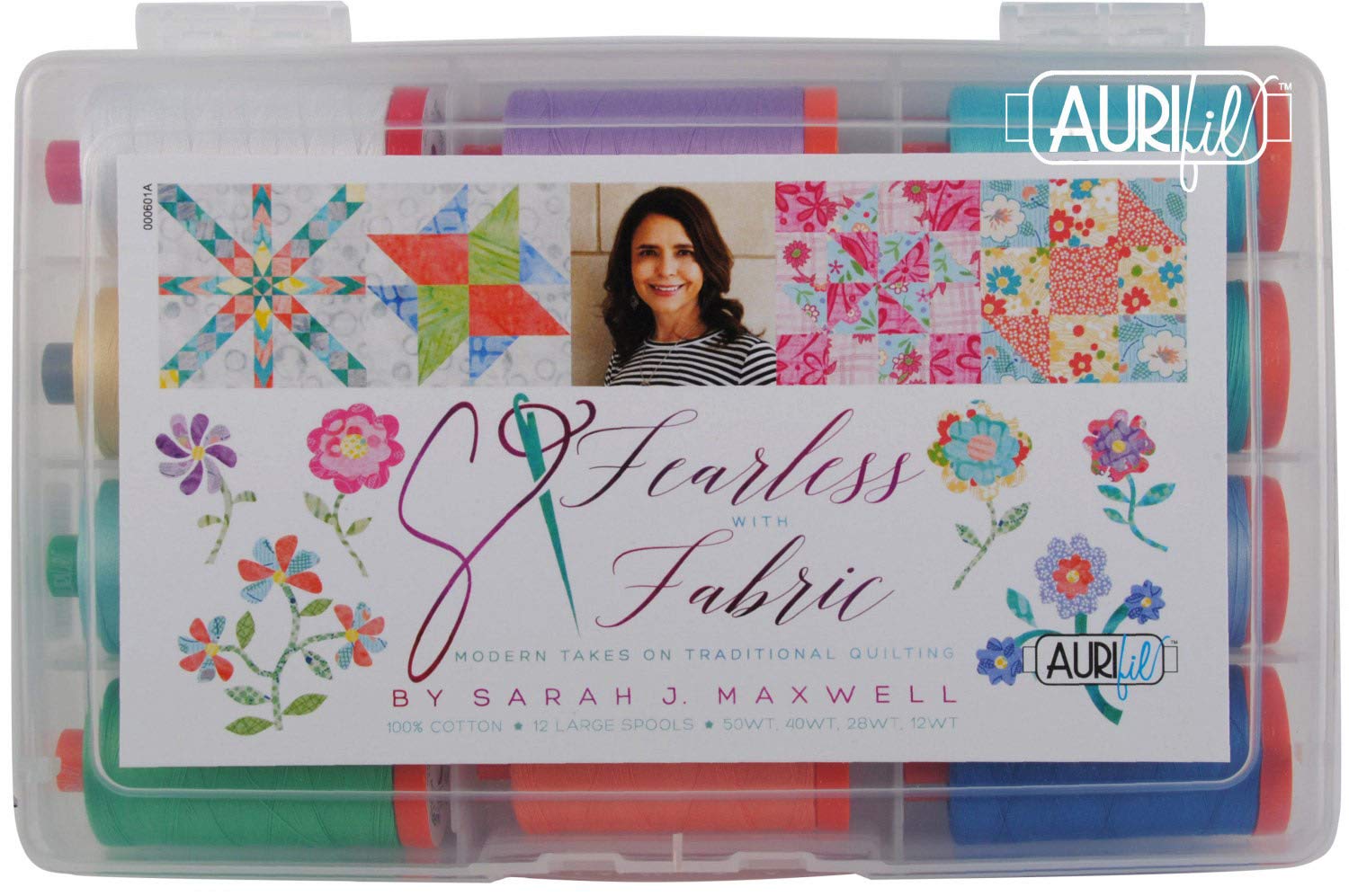 Sarah J. Maxwell Fearless with Fabric Aurifil Thread Kit - 12 Mixed Weight Large Spools (SMFF12) for Quilting, Sewing & Embroidery Projects | Premium Cotton Thread Collection for Crafters & DIY Enthusiasts