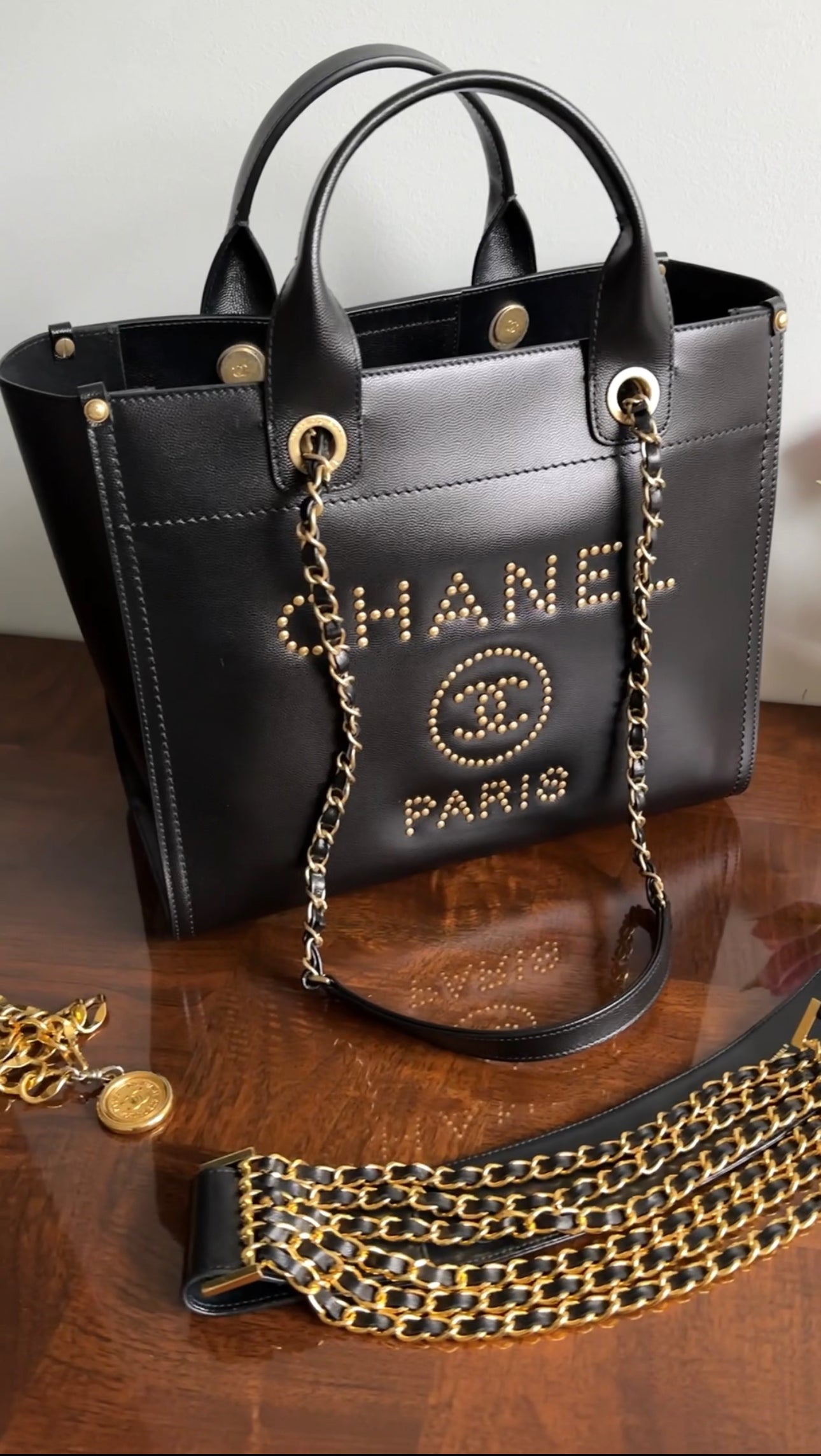 Chanel Black Caviar Leather Stud Deauville Tote Bag - Luxury Designer Handbag for Women, Perfect for Work, Travel & Everyday Use