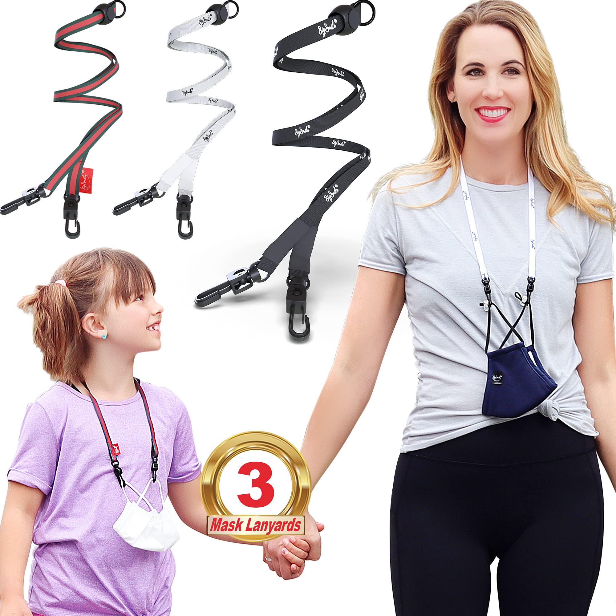 Bigsmile 3 Pack Fashion Mask Lanyards for Kids & Adults - Neck Strap for School & Work