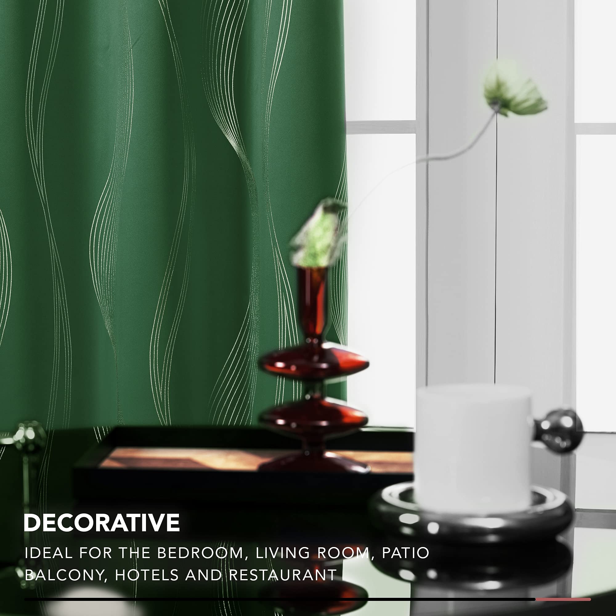 Deconovo Blackout Curtains for Girls Room - Wave Foil Printed Thermal Insulated Grommet Drapes, 52x54 Inch, 2 Panels, Dark Forest - Perfect for Bedroom, Nursery & Home Decor