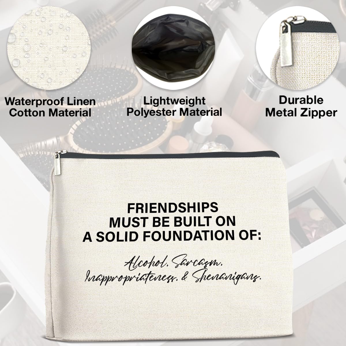 Funny Friendship Makeup Bag for Women - Bestie Gift for Travel & Daily Use