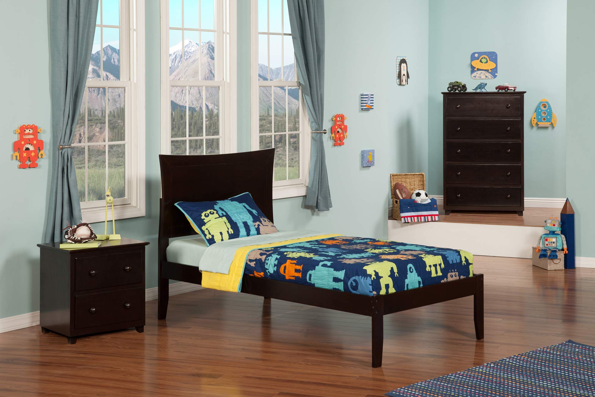 AFI Metro Twin Size Platform Bed with USB Charging Station - Espresso Finish, Modern Wooden Bed Frame for Small Spaces, Kids & Teens Bedroom, Dorm Room Furniture
