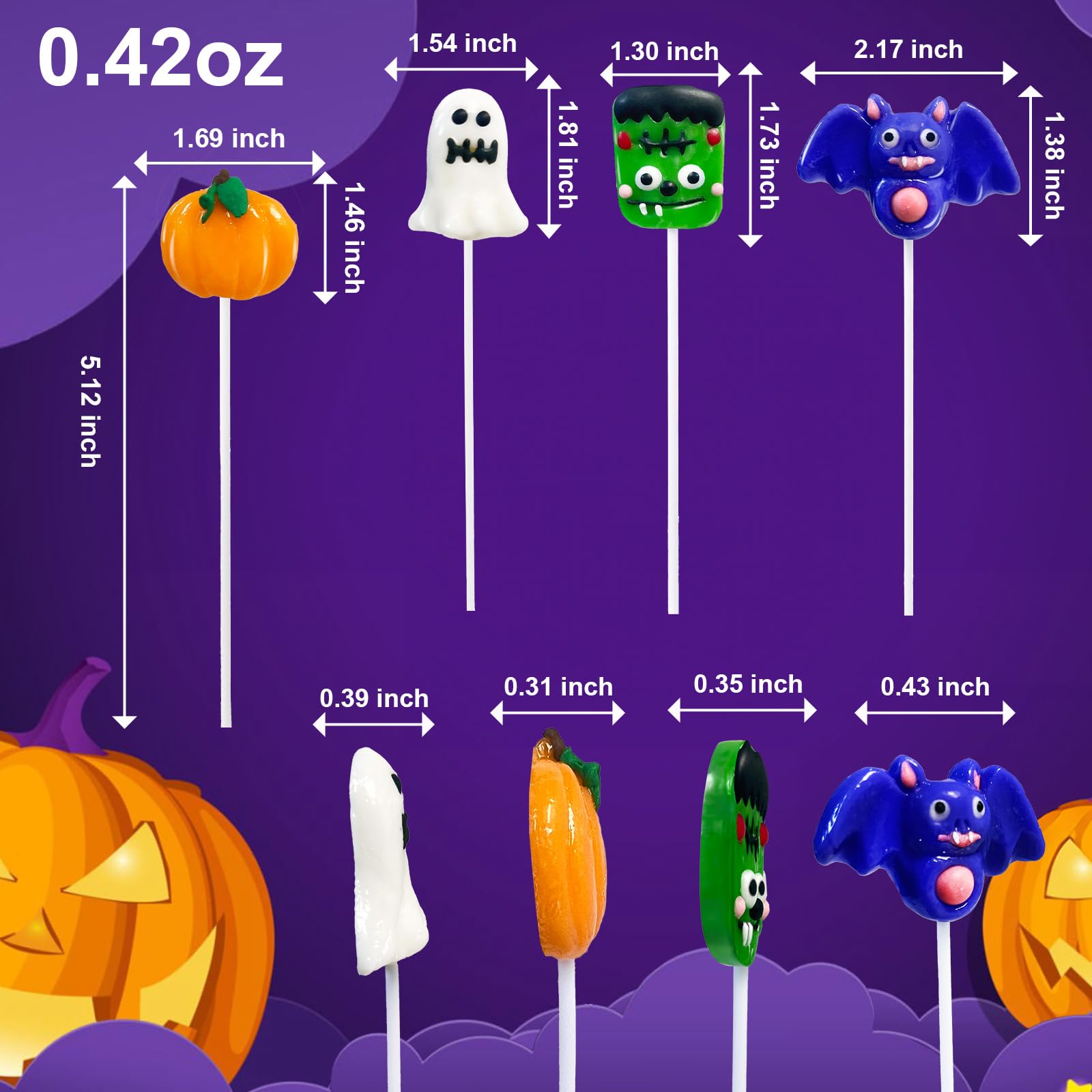 Halloween Lollipop Suckers Candy 24 Pack - Assorted Spooky Shapes (Pumpkin, Green Monster, Bat) - Individually Wrapped for Trick or Treat, Party Favors, Goody Bags & Halloween Celebrations