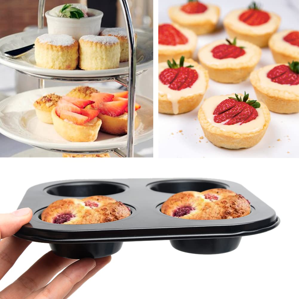 4 Cup Large Non-Stick Muffin & Cupcake Baking Pans - 2 Pack Carbon Steel Round Muffin Tins - Oven & Dishwasher Safe - Perfect for Baking Cupcakes, Muffins, Brownies & More