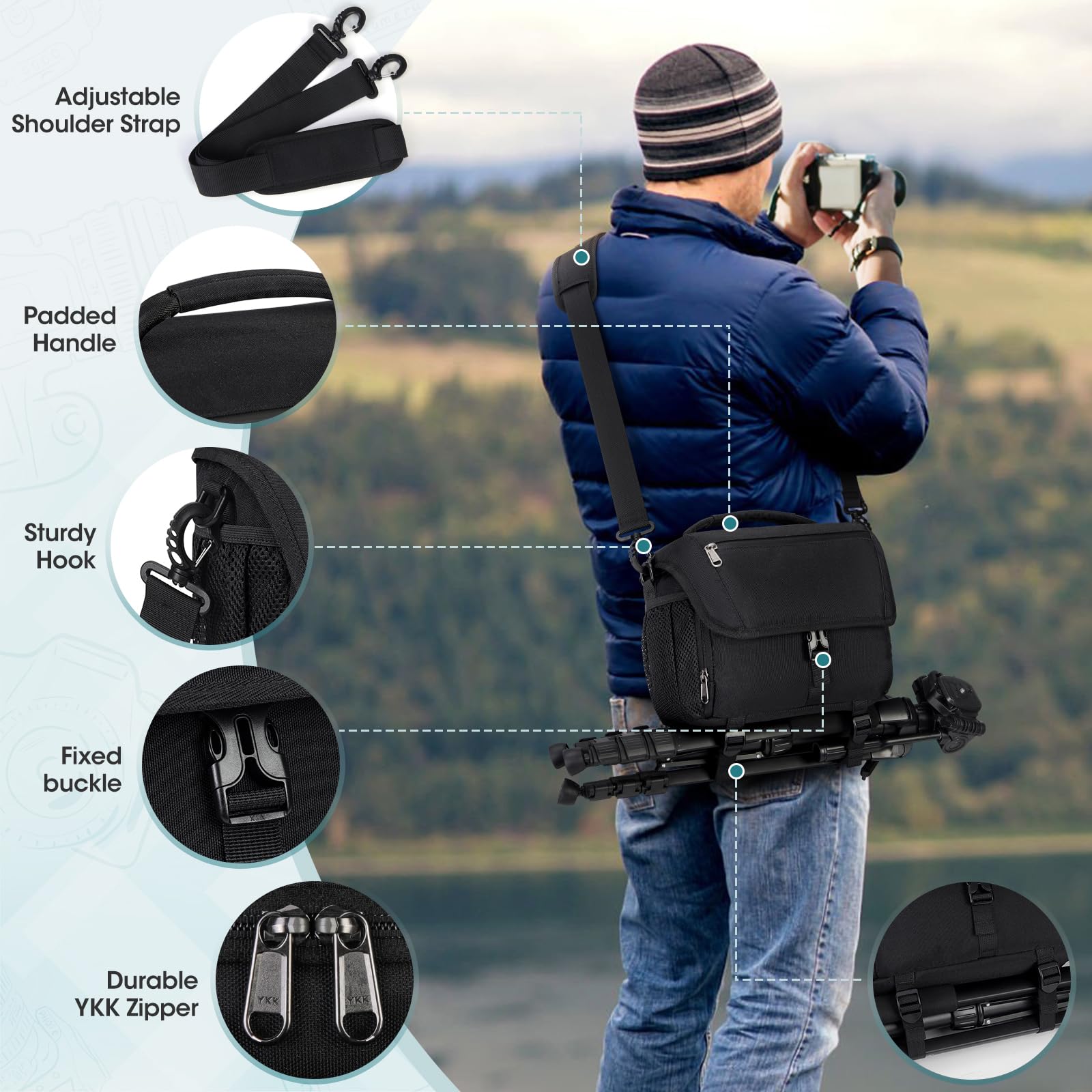 Waterproof DSLR/SLR/Mirrorless Camera Sling Bag with Tripod Holder & Rain Cover - Crossbody Camera Case for Canon Nikon Sony Fuji - Perfect for Outdoor Photography Travel & Hiking (Black)