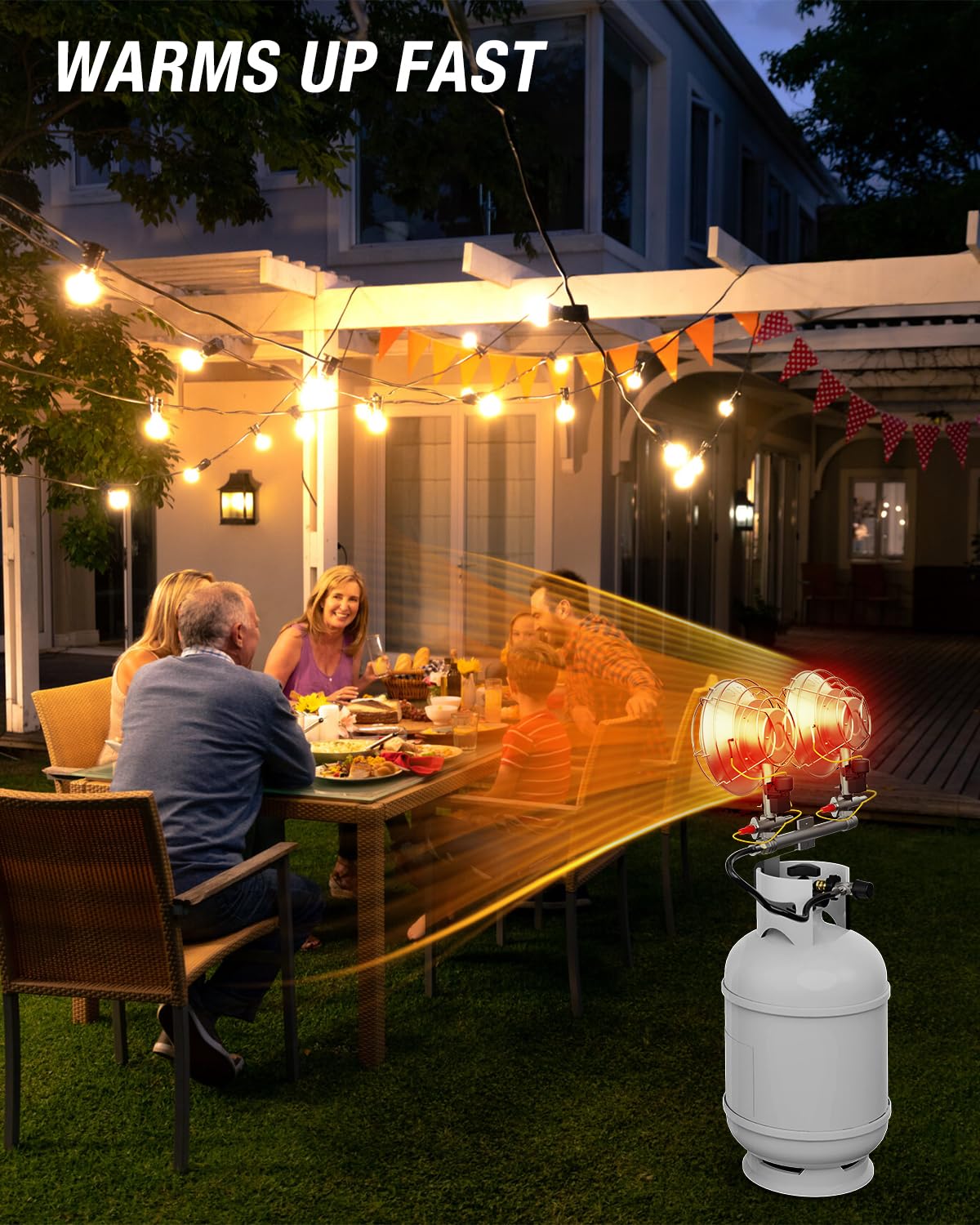 30,000 BTU Propane Heater for Outdoor Use - Double Tank Top Cordless Radiant Gas Heater with Safety Shut-off Valve & 6 Heat Settings - Perfect for Patio, Camping, Fishing, Garage, and Backyard Gatherings
