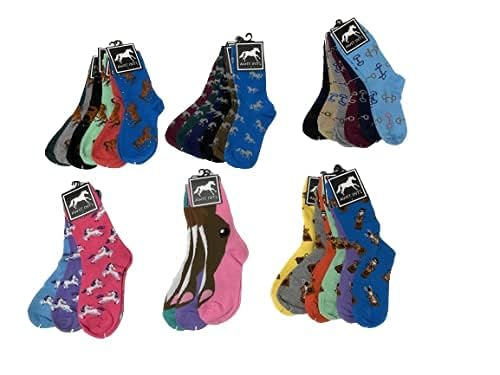 3 Pack Horse Themed Socks for Women & Men - Comfortable Crew/Paddock Boot Socks - Perfect for Equestrian Riding, Horse Lovers & Casual Wear