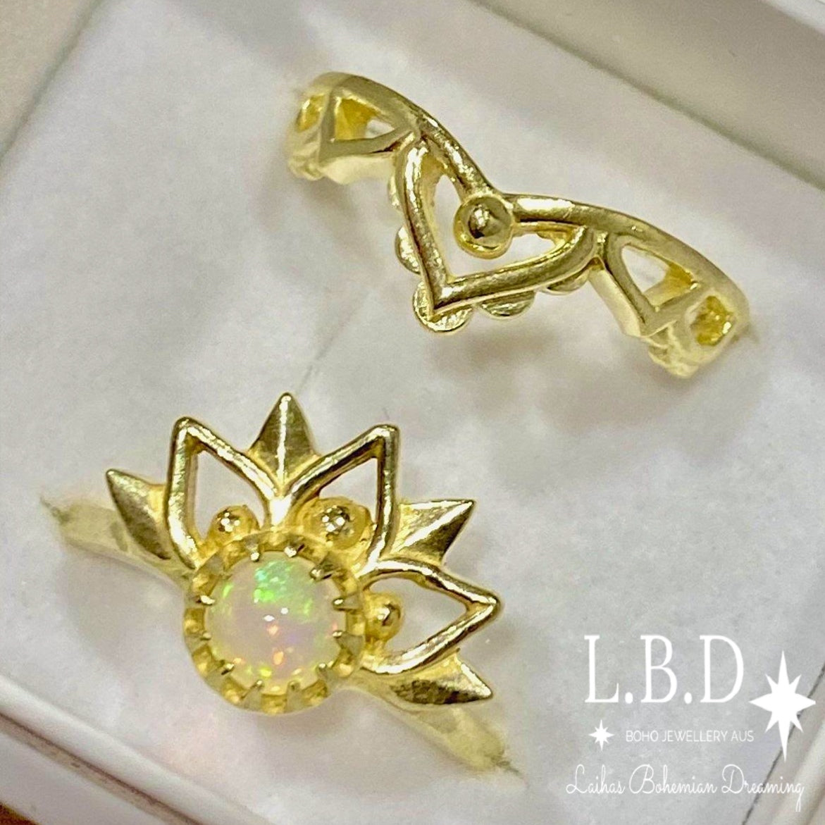 14K Gold Opal Ring Set - Boho Inflorescence Stackable Rings for Women, Perfect for Weddings, Parties & Everyday Wear