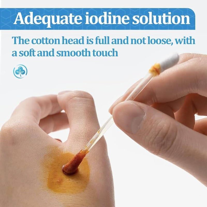 AASTIK SALES 50 PCS Disposable Iodine Swab Sticks - Medical Grade Sterilized Cotton Swabs for Wound Cleaning & Disinfection - First Aid Kit Essential for Outdoor, Camping, Hiking & Emergency Care