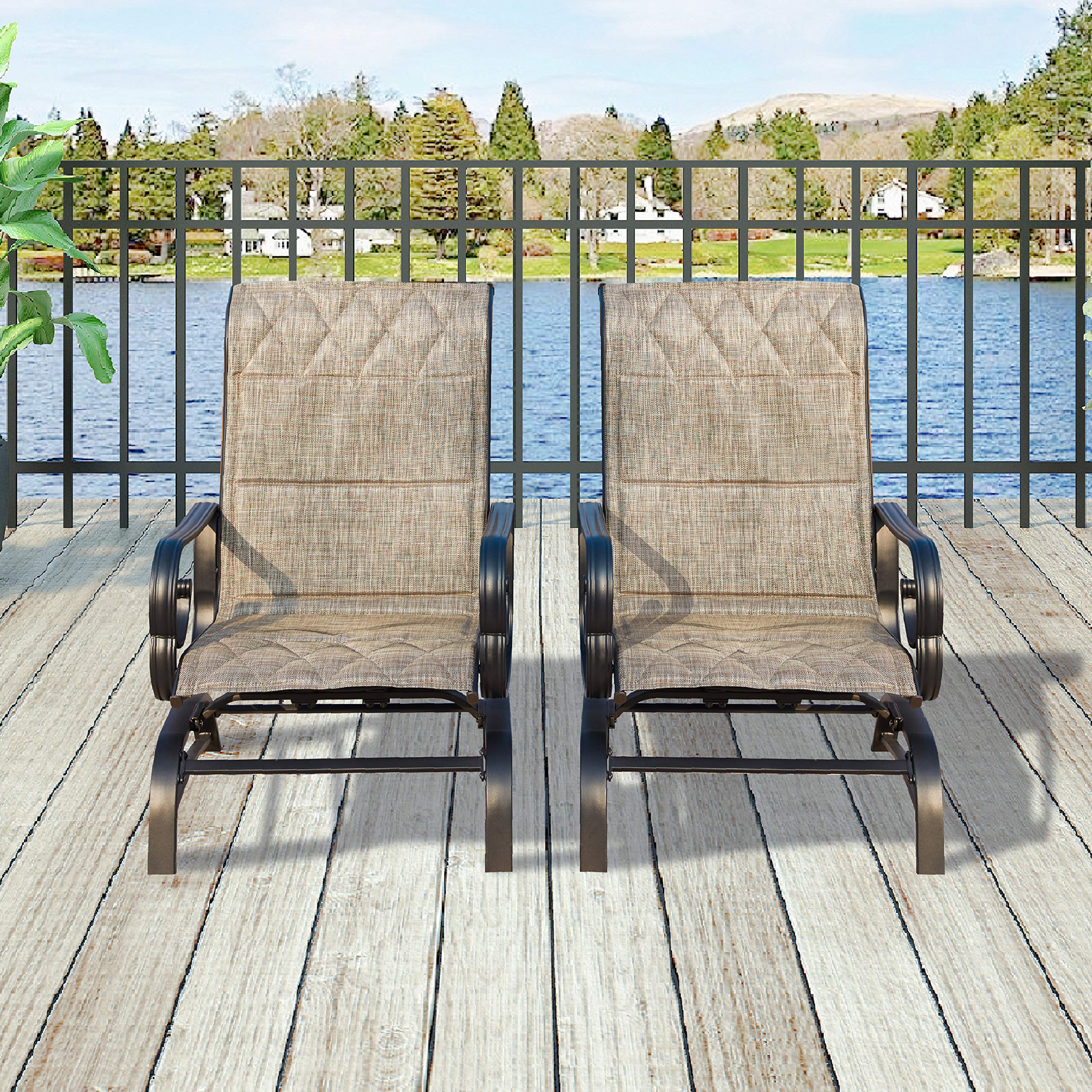 Outdoor Swing Glider Chair Set of 2 - Textilene Mesh Steel Frame Patio Furniture for Garden, Backyard, Deck - Comfortable Rocking Bistro Chairs for Relaxation (Grey)