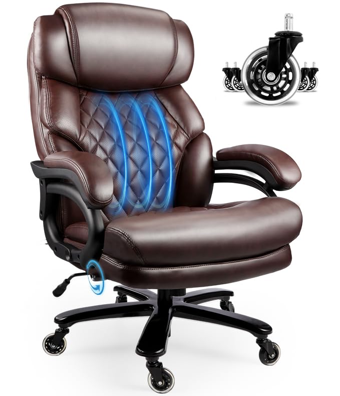 600LBS Heavy Duty Big and Tall Office Chair for Heavy People - Extra Wide Executive Chair with High Back Support, Adjustable Lumbar & Thick Cushion - Large Computer Desk Chair for Home Office & Gaming - Perfect for Long Work Hours & Comfortable Seating