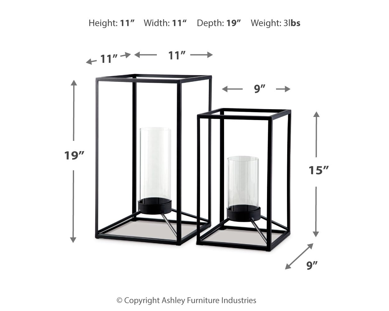 Signature Design by Ashley Dimtrois Metal 2-Piece Indoor/Outdoor Candle Lanterns Set - Black - Perfect for Patio, Garden, and Home Decor