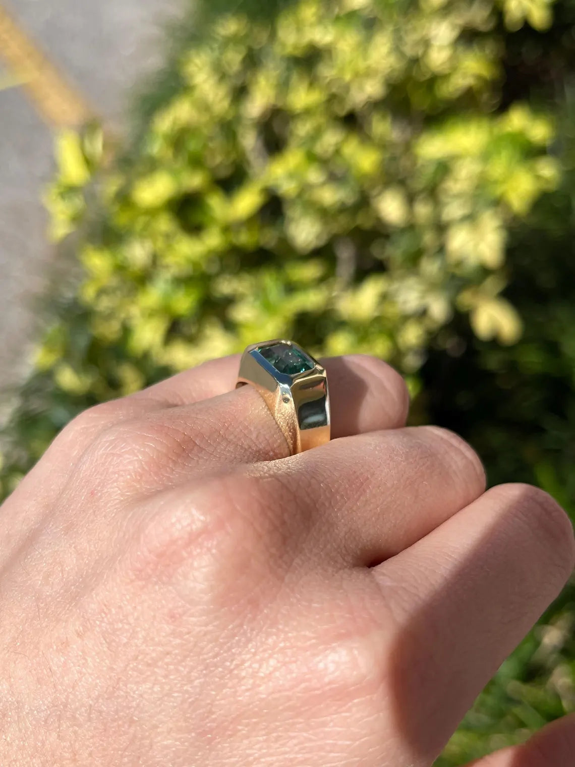 2.66ct Natural Emerald Cut Bluish Green Emerald Solitaire Ring for Men - Bezel Set Luxury Wedding Band, Anniversary Gift & Everyday Jewelry