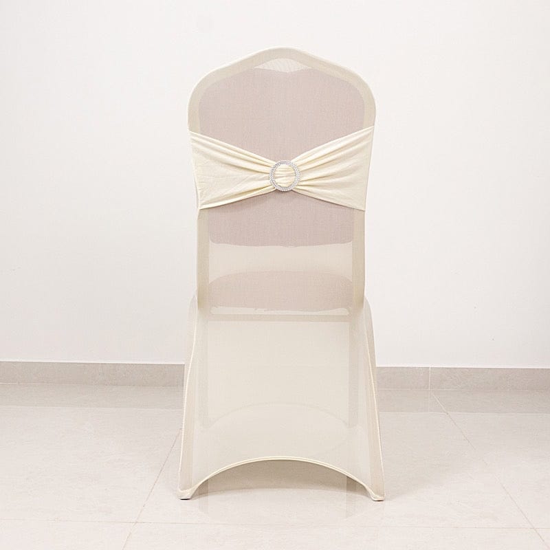 Elegant Spandex Stretchable Banquet Chair Covers with Silver Rhinestone Buckles - Perfect for Weddings, Parties, and Formal Events