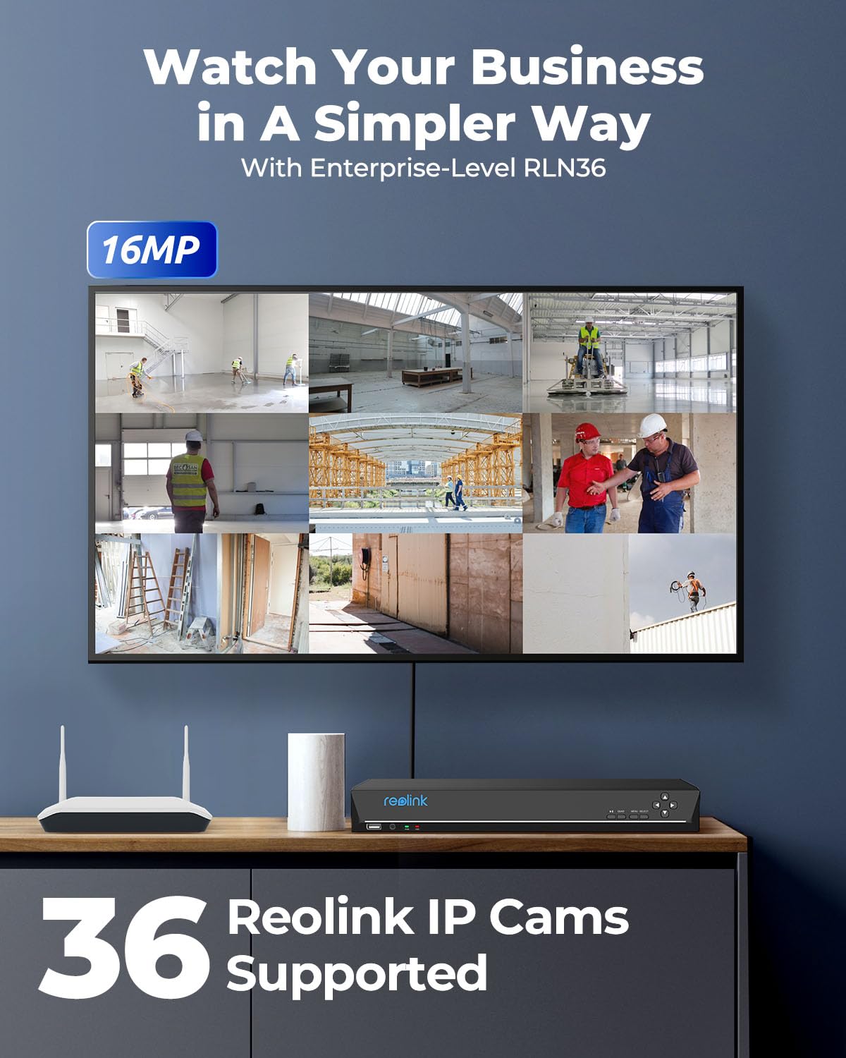 REOLINK 36CH PoE NVR for Home Security Camera System - Compatible with 16MP/12MP/4K/8MP/5MP/4MP Same Brand IP Cameras | 3 HDD Bays, No HDD Included | Integrated I/O Alarm System (RLN36) - Ideal for 24/7 Home & Business Surveillance