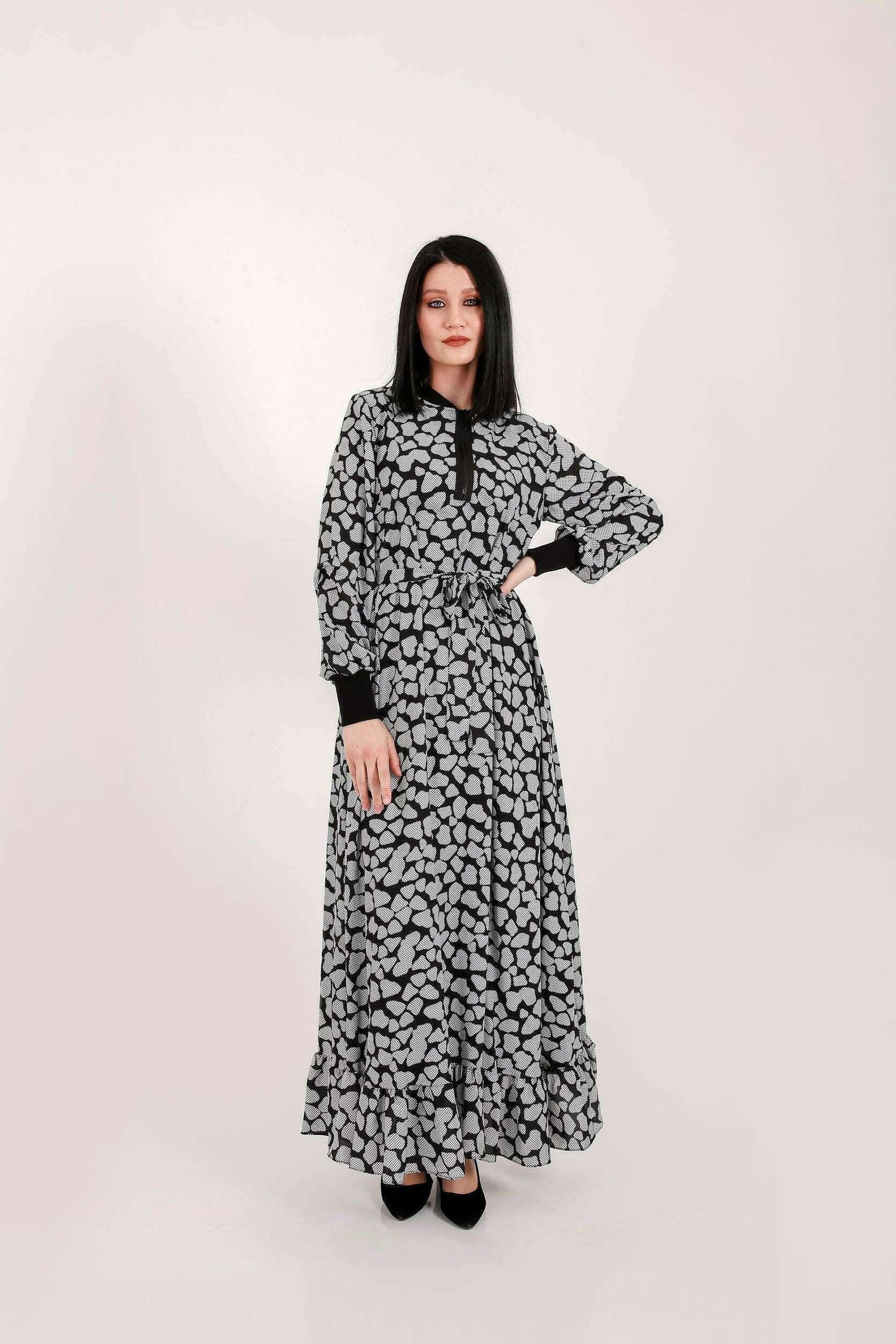 Lola Long Maxi Dress with Elastic Cuffs and Neckline - Flowy Summer Dress for Women, Beach Cover Up, Boho Chic Outfit for Vacations, Parties, and Casual Wear