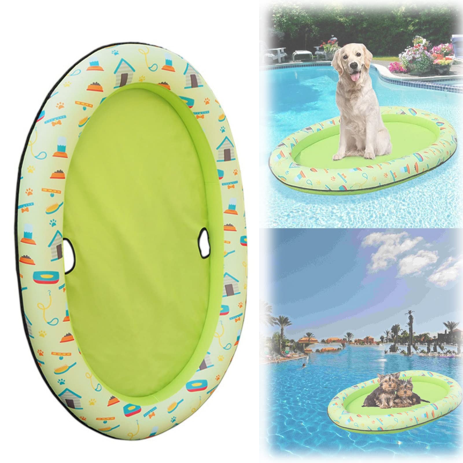 **Luoyipink Inflatable Dog Pool Float - 135 x 90 cm Durable Pet Swimming Raft for Summer, Portable Puppy Floating Bed with Paddle Paws - Perfect for Backyard Pools, Lakes & Beach Fun (Green)**