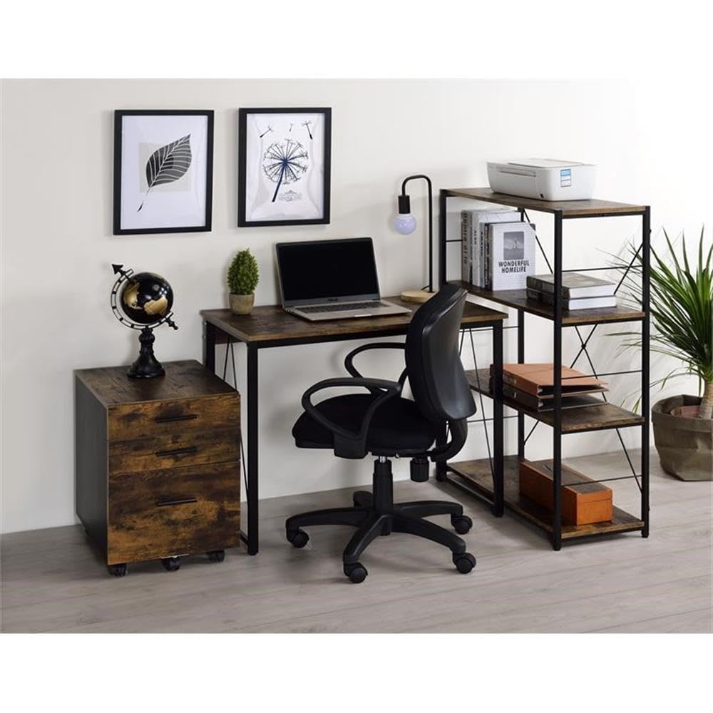 Acme Zaidin Wooden Rectangle Writing Desk - Weathered Oak & Black Finish - Perfect for Home Office, Study & Workspace