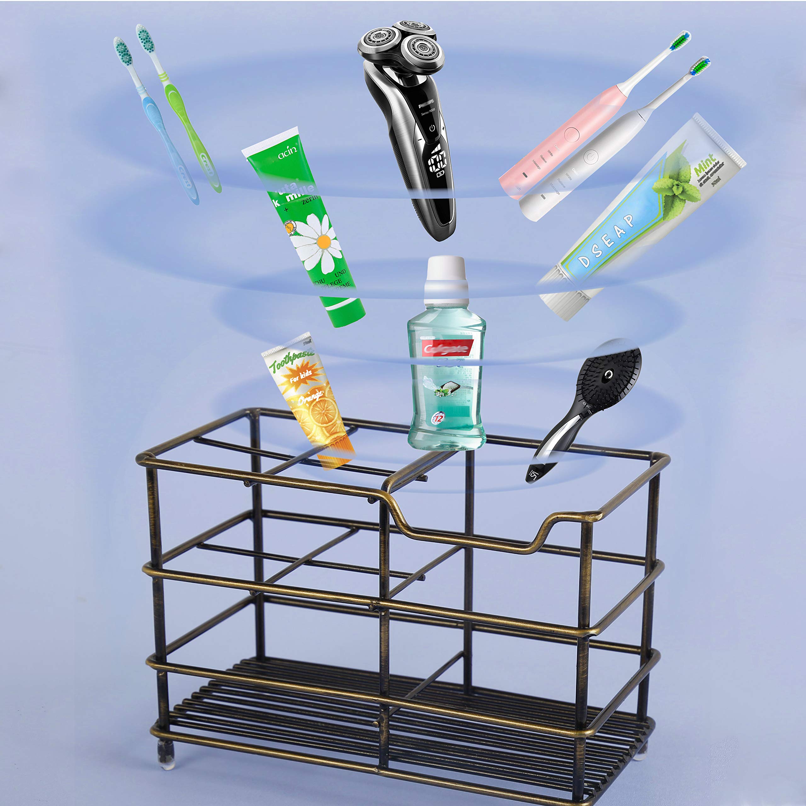 Stainless Steel Electric Toothbrush Holder & Toothpaste Organizer Stand - Bronze Bathroom Storage Caddy, Pack of 2 | Perfect for Modern Bathrooms & Countertop Organization