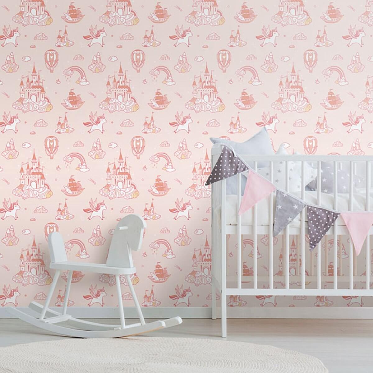 Pink Fantasy Baby Peel and Stick Removable Wallpaper 9668 - Self-Adhesive Nursery Decor for Girls Room, Bedroom & Playroom