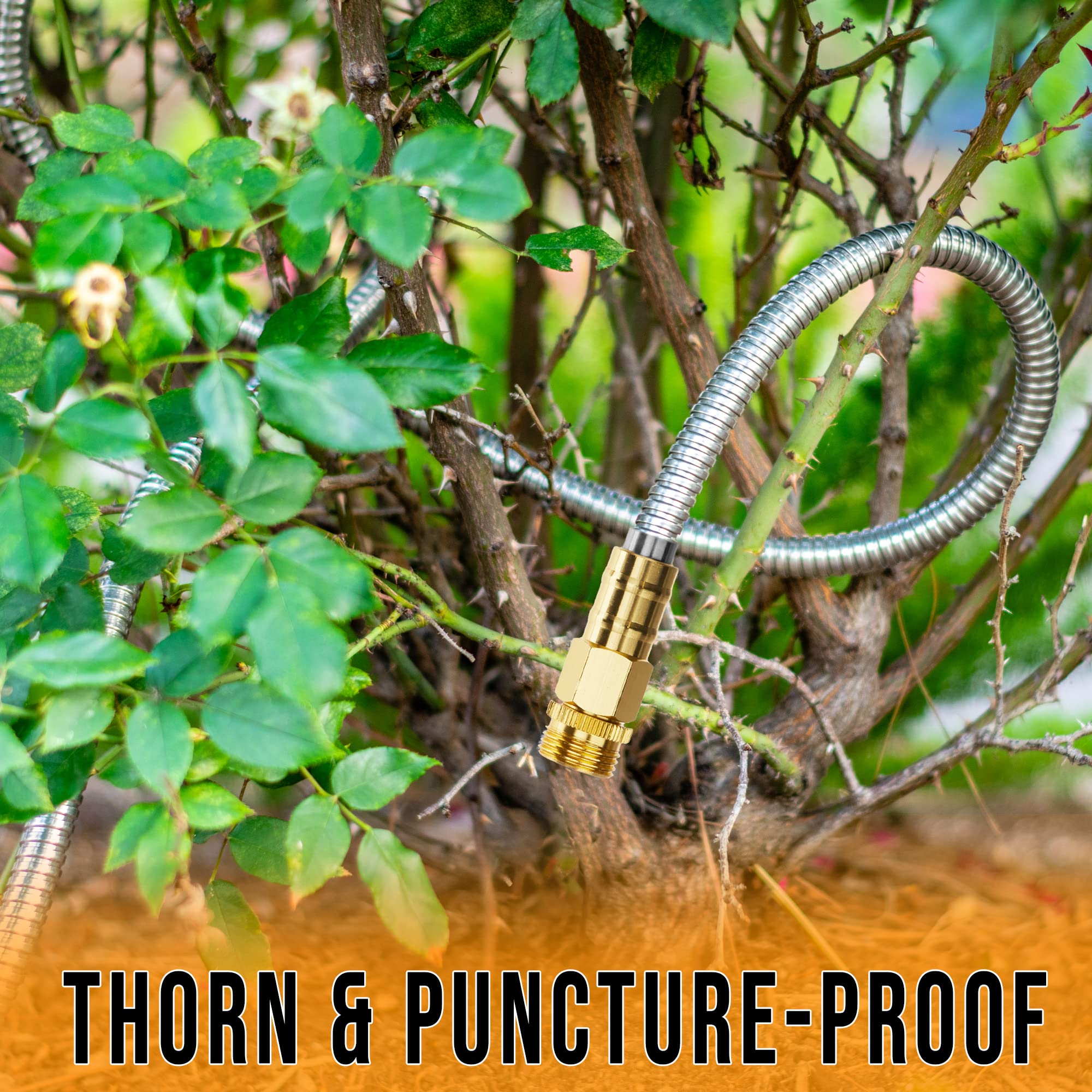 Premium 50FT Stainless Steel Garden Hose - Heavy Duty 304 Metal Water Hose for Yard, Lawn & Outdoor Use | Flexible, Kink-Free, Lightweight & Rustproof | Perfect for Gardening, Car Washing & Pet Care