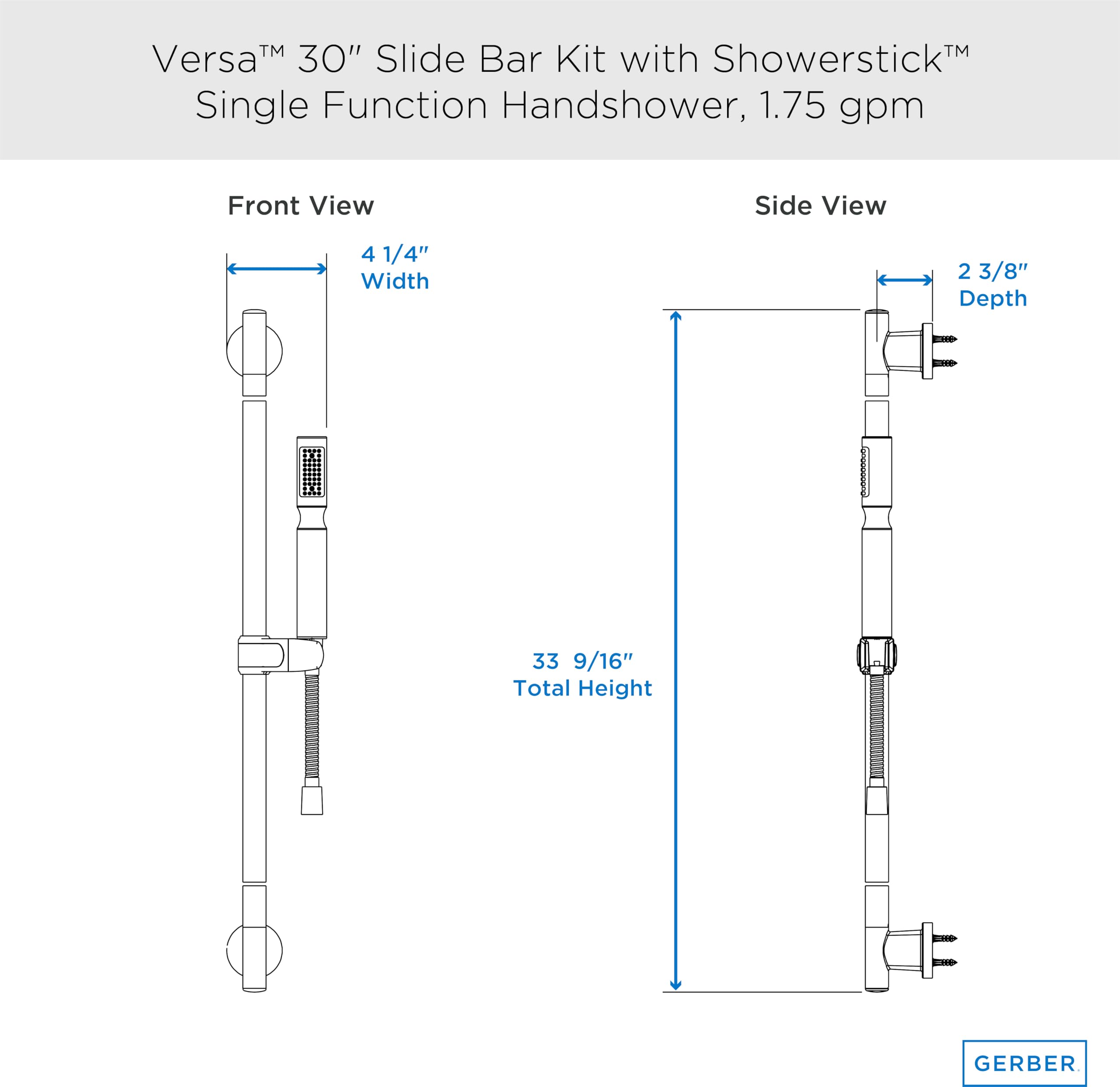 Gerber Versa 1-Spray Round Wall Bar Shower Kit with Hand Shower - Modern Bathroom Fixture for Spa-Like Shower Experience at Home