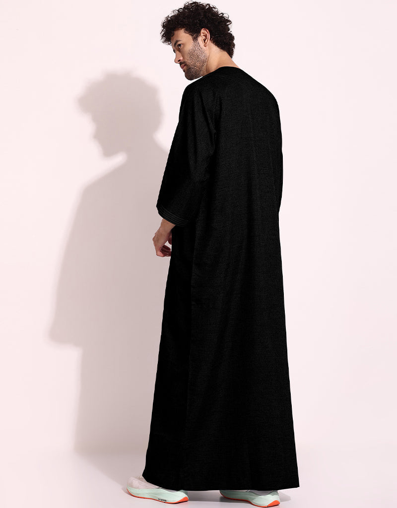 Premium Black Thobes for Men - Soft Spun Cotton Digital Printed Islamic Prayer Outfit - Perfect for Eid, Ramadan & Daily Prayers