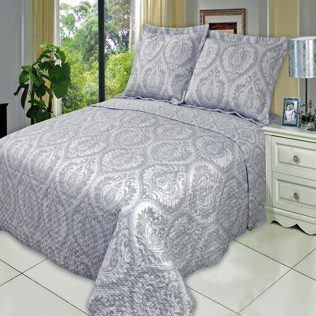 3-Piece Judy Oversized Luxurious Wrinkle-Free Coverlet & Quilt Bedding Set with Pillow Shams - King Size Soft Microfiber Comforter for Master Bedroom, Guest Room & Hotel Decor