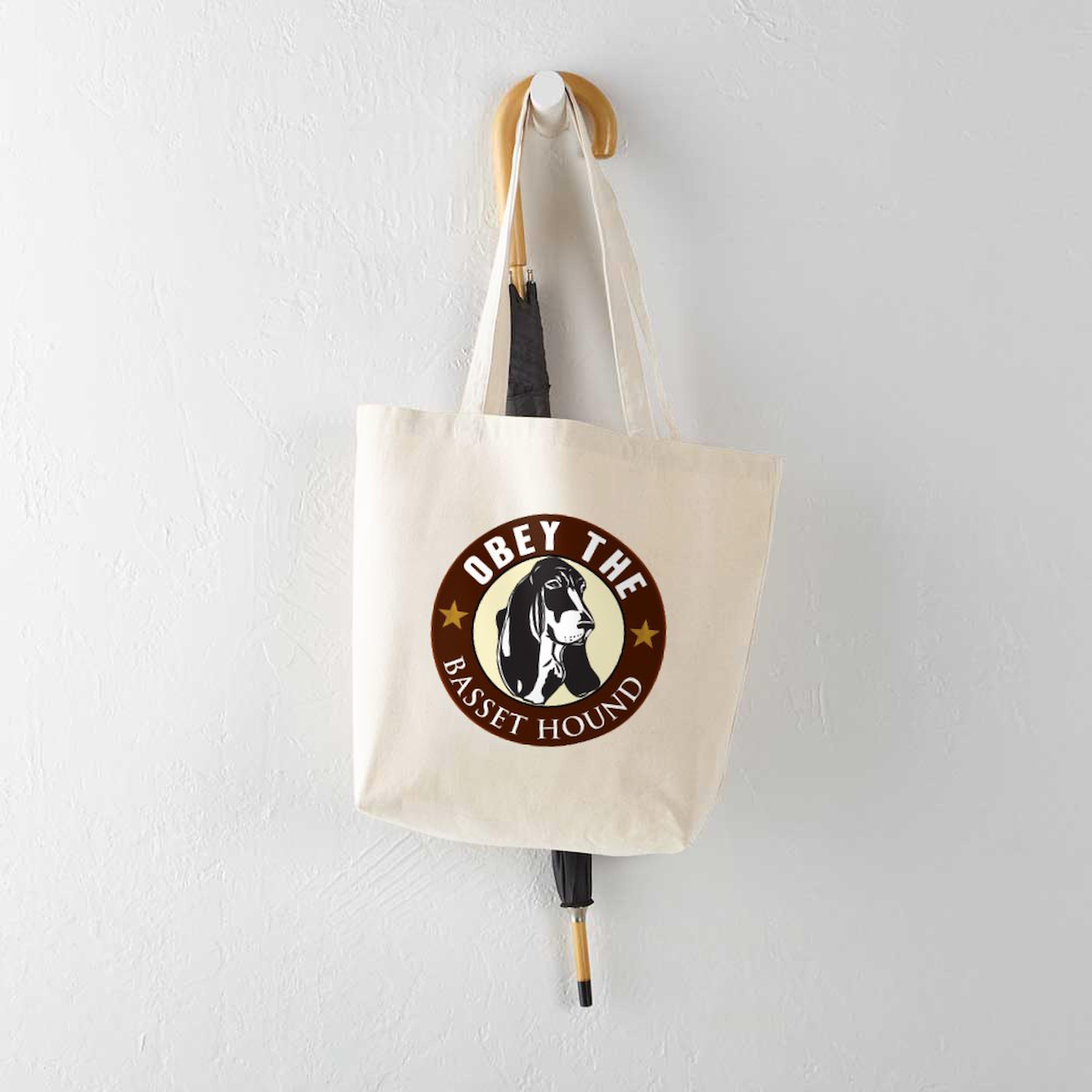 Obey The Basset Hound Natural Canvas Tote Bag - Eco-Friendly Reusable Shopping Bag for Groceries, Beach & Daily Use