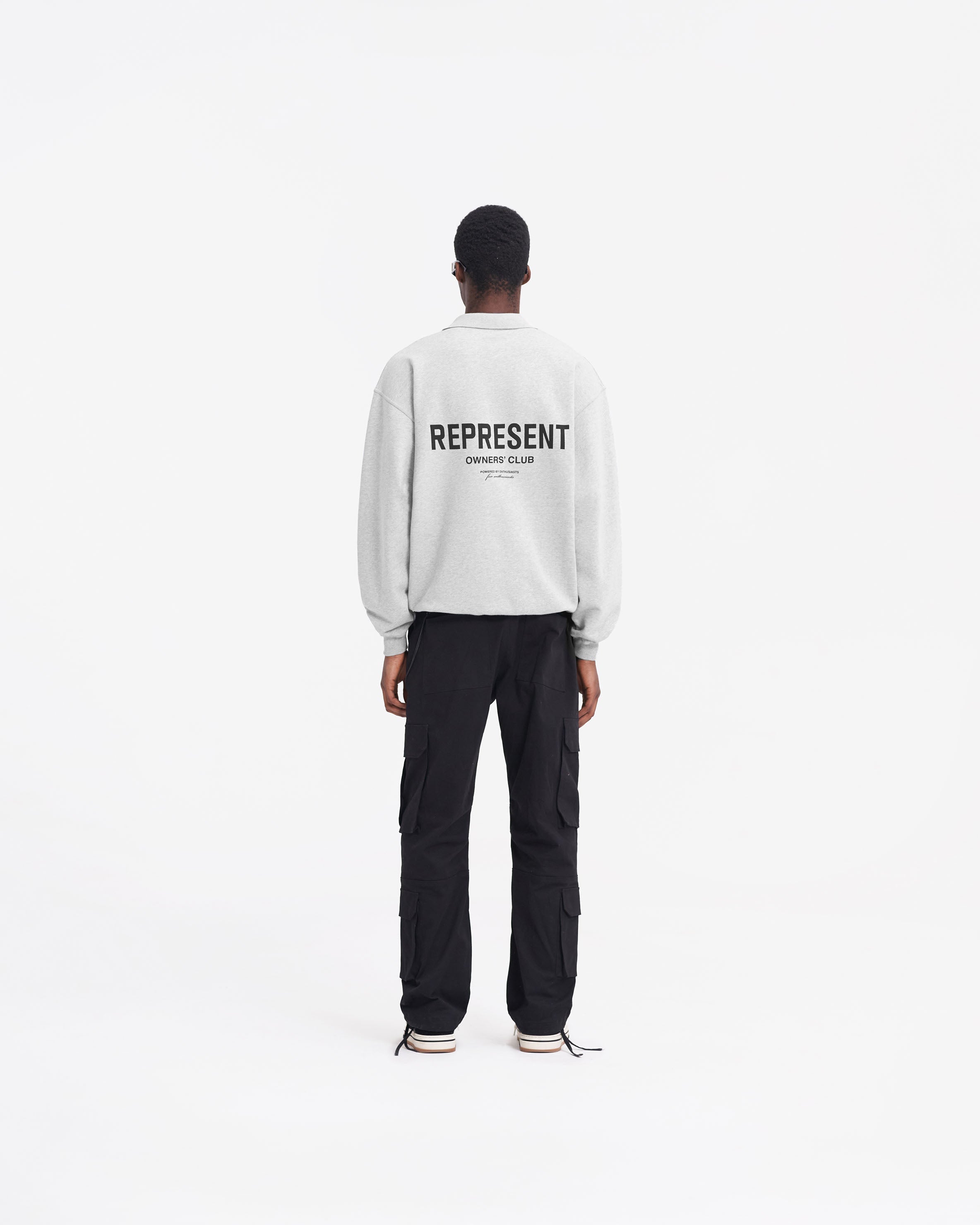 Represent Owners Club Long Sleeve Polo Sweater - Ash Grey | Premium Cotton Knit Top for Men | Perfect for Casual Wear, Office & Street Style