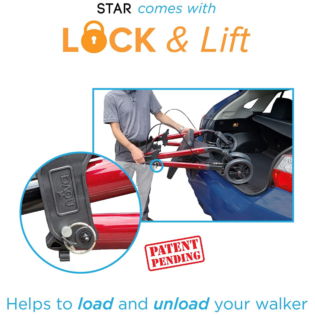 Heavy Duty Star 8 Rollator Walker for Seniors & Bariatric Patients - Foldable Mobility Aid with Seat & Basket for Indoor/Outdoor Use