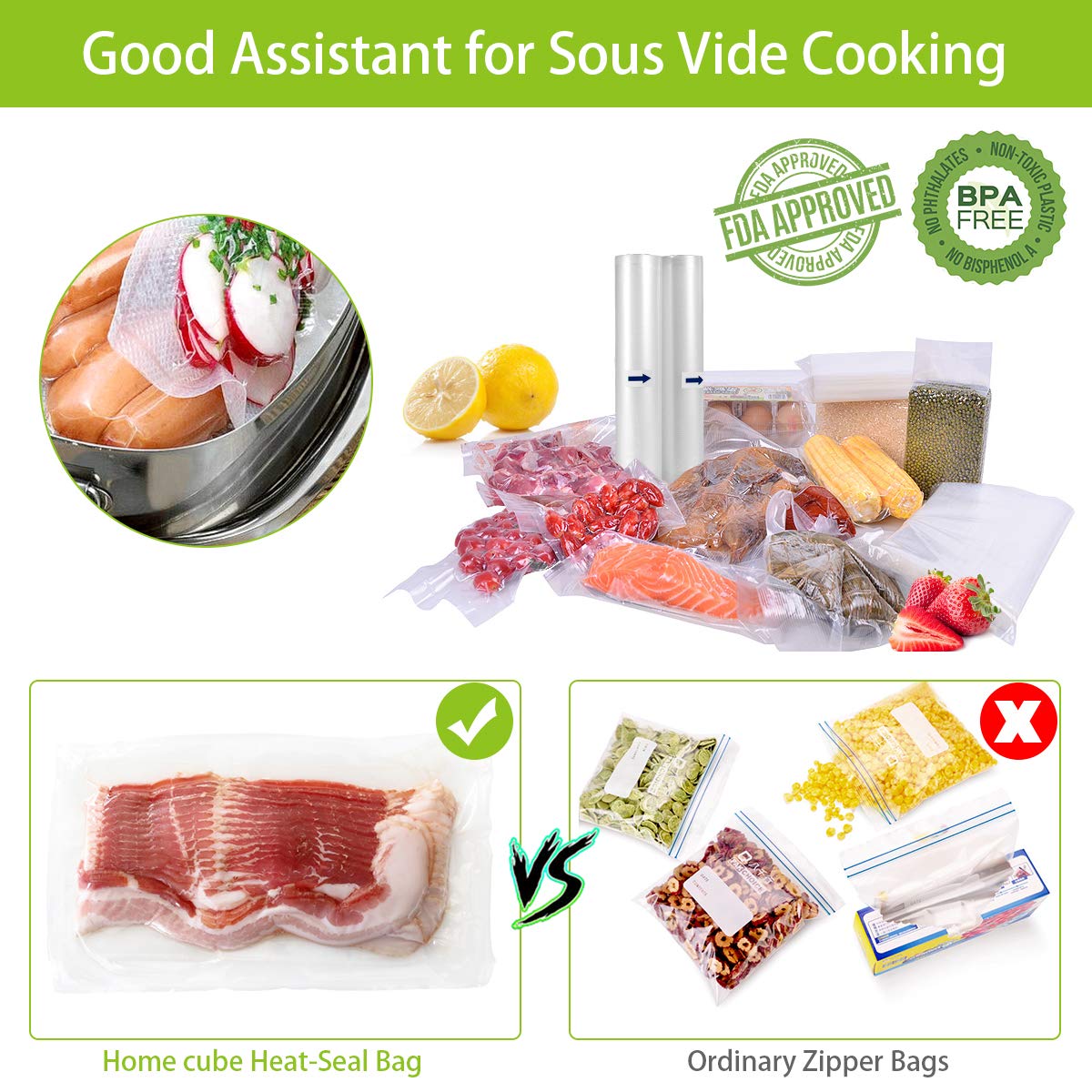 DLOPK Vacuum Sealer Bags 6 Pack - 15x300cm & 20x300cm Food Vacuum Storage Bags for Sous Vide, Food Saver Machines | Airtight Freezer Bags for Meal Prep, Long-Term Food Storage & Kitchen Organization
