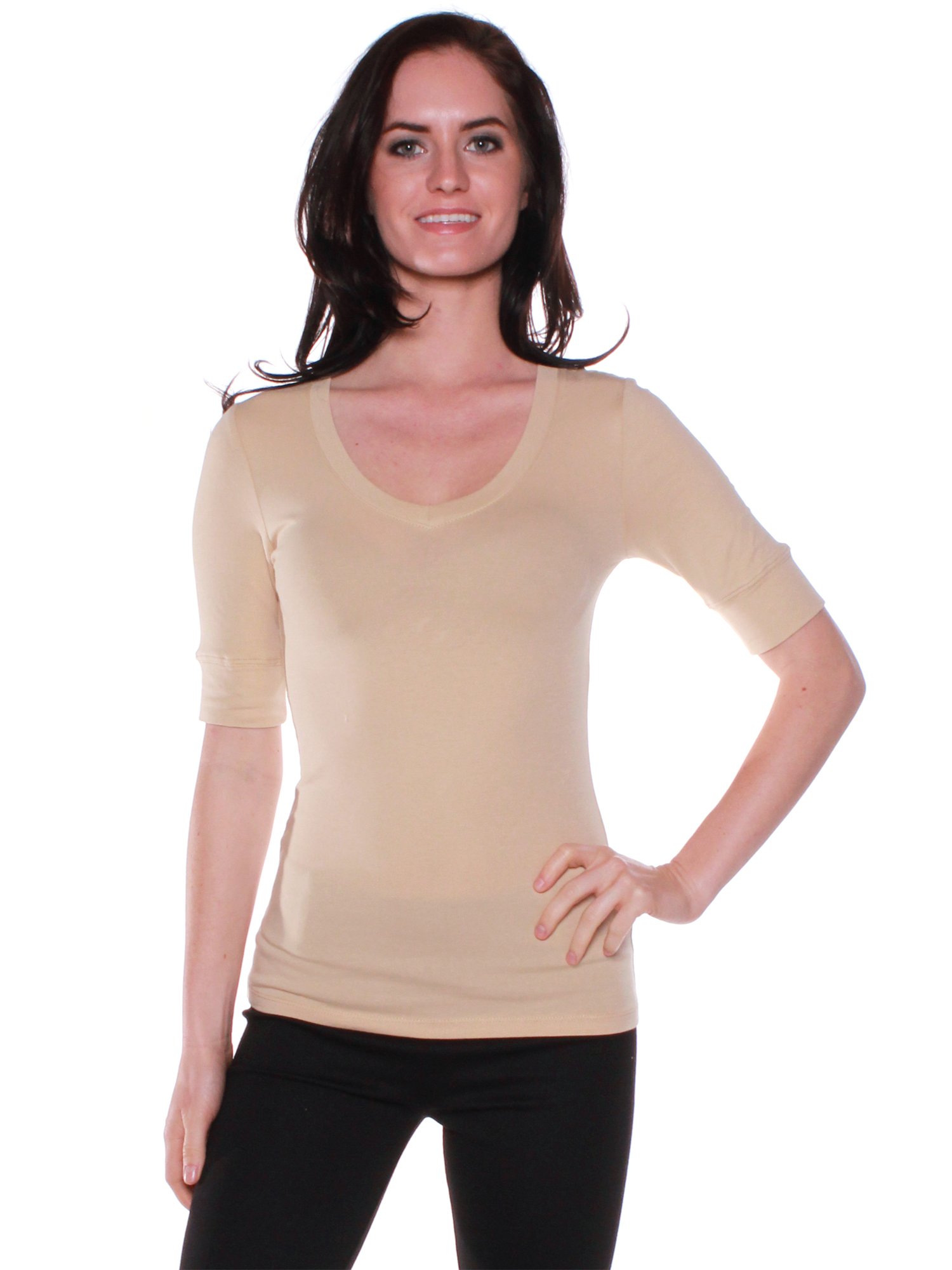 Emmalise Women's Slim Fit V-Neck Athletic T-Shirt - Breathable Half Sleeve Workout Top for Yoga, Running & Gym