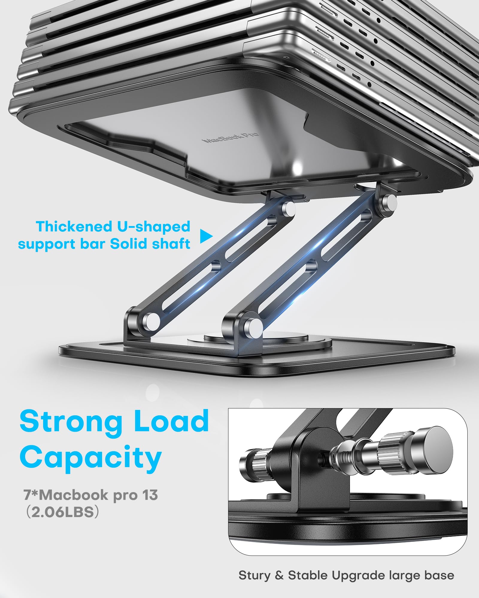 Ergonomic Adjustable Laptop Stand with 360° Rotating Base - Foldable Portable Computer Riser for MacBook Pro/Air (10-16 Inch) - Perfect for Home Office, Gaming & Workspace Setup - Black
